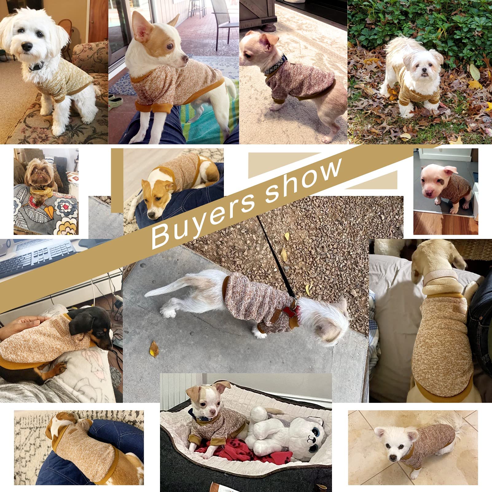 Jecikelon Pet Dog Clothes Dog Sweater Soft Thickening Warm Pup Dogs Shirt Winter Puppy Sweater For Dogs (Khaki, M)