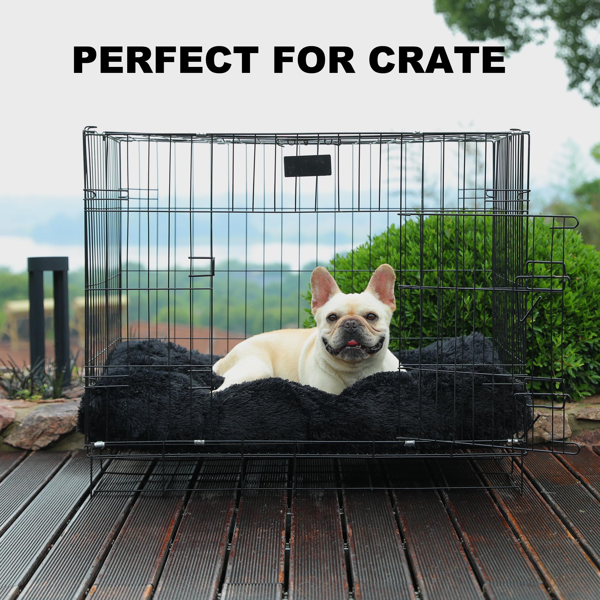 Bedfolks Waterproof Dog Crate Pad, Plush Washable Dog Kennel Bed - 35''X23'', Black