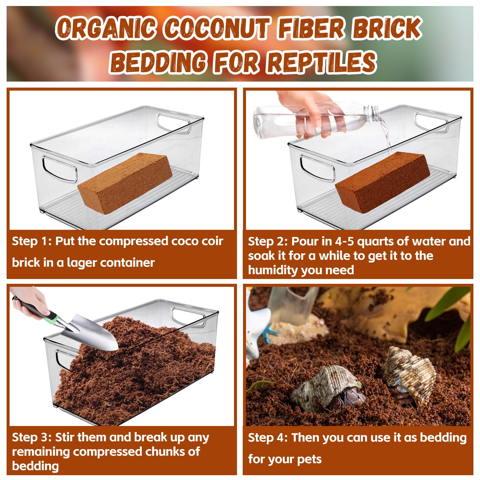 Legigo 6 Pack Organic Coconut Fiber Substrate for Reptiles - Natural Terrarium Bedding, Model L-UK-Pet Brick-6pack