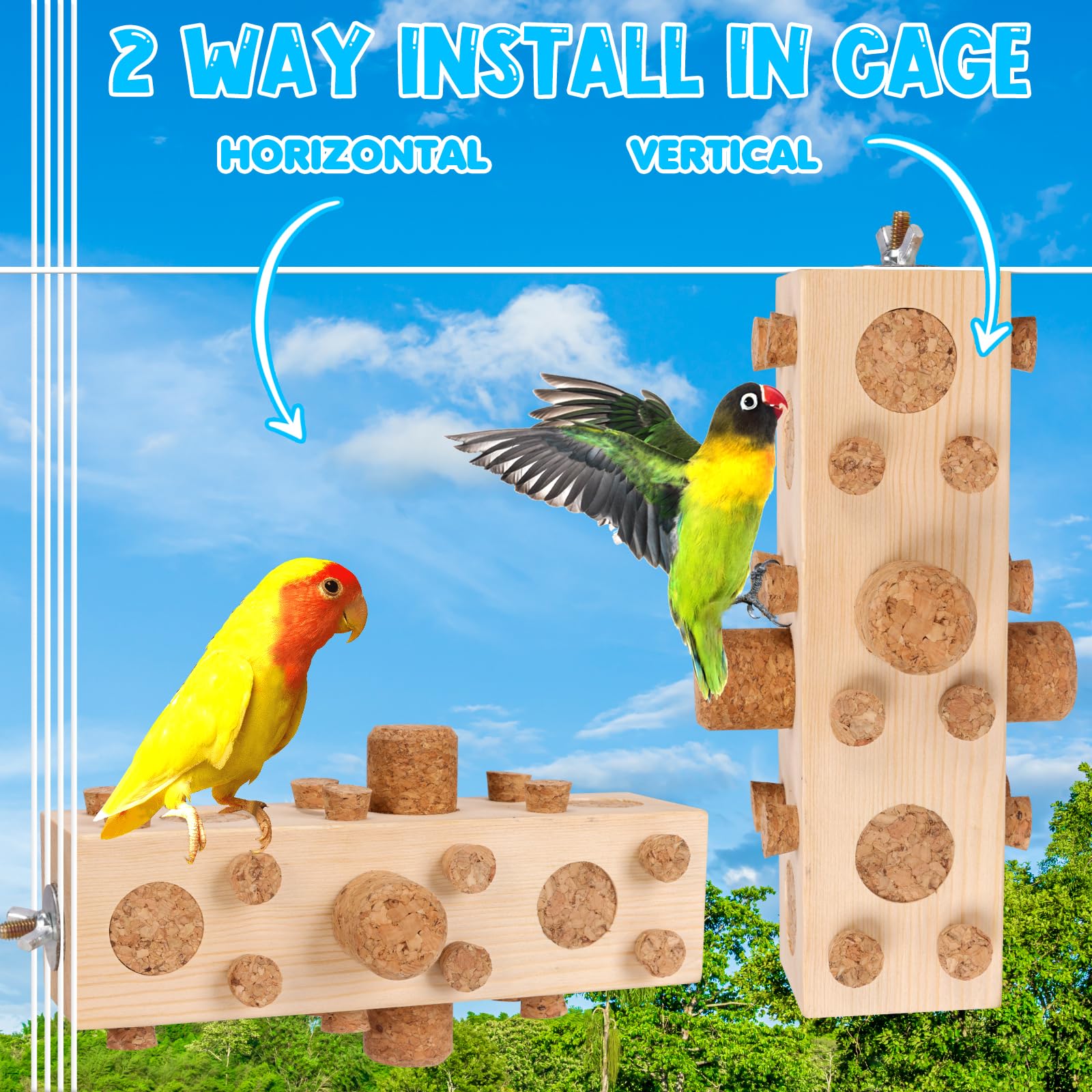 36Pcs Soft Corks With Parrot Chewing Toy Cage Perch Pine Wood Foraging Smart Toy For Small To Regular Size Parrot Cockatiel Bird