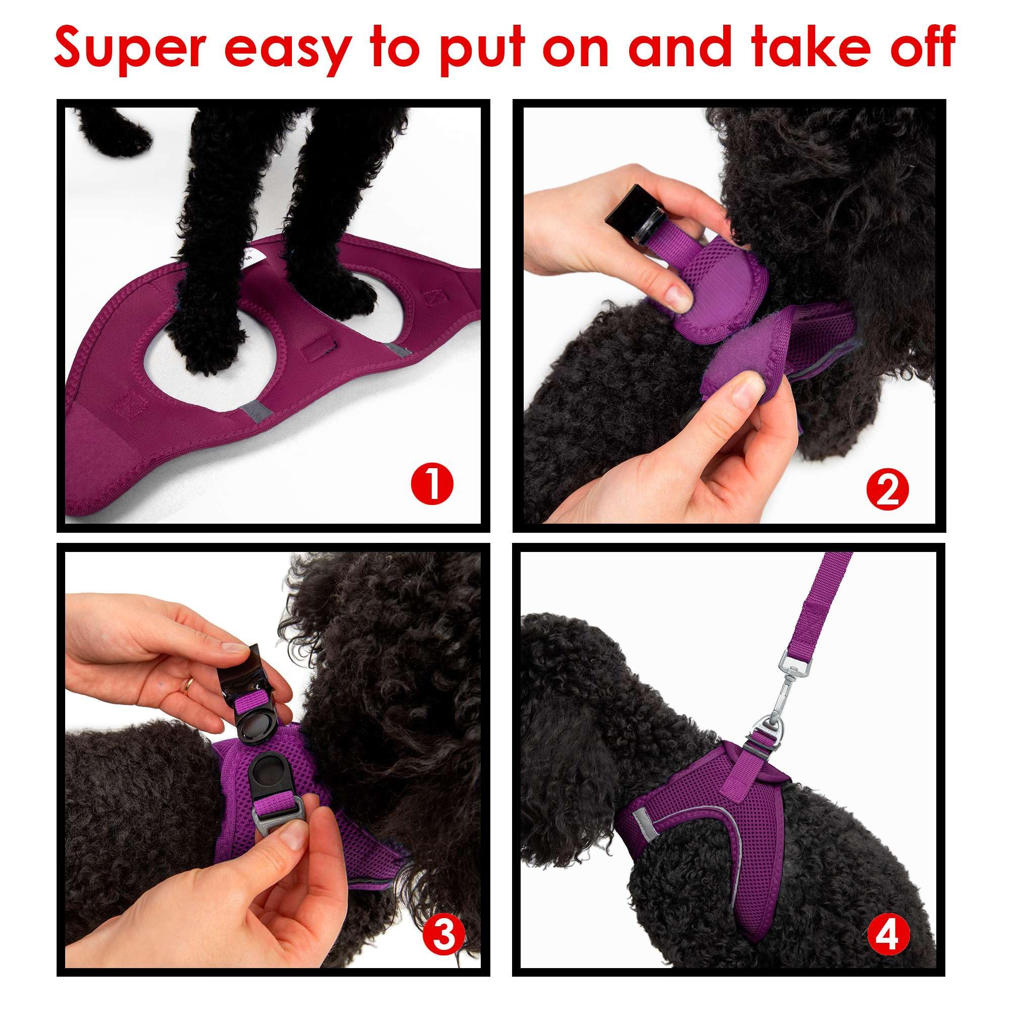 Tailpetz Purple Dog Harness Small Sized Dogs, Adjustable Step in No Pull Harness for Small Dogs, Reflective Puppy Harness for Pu