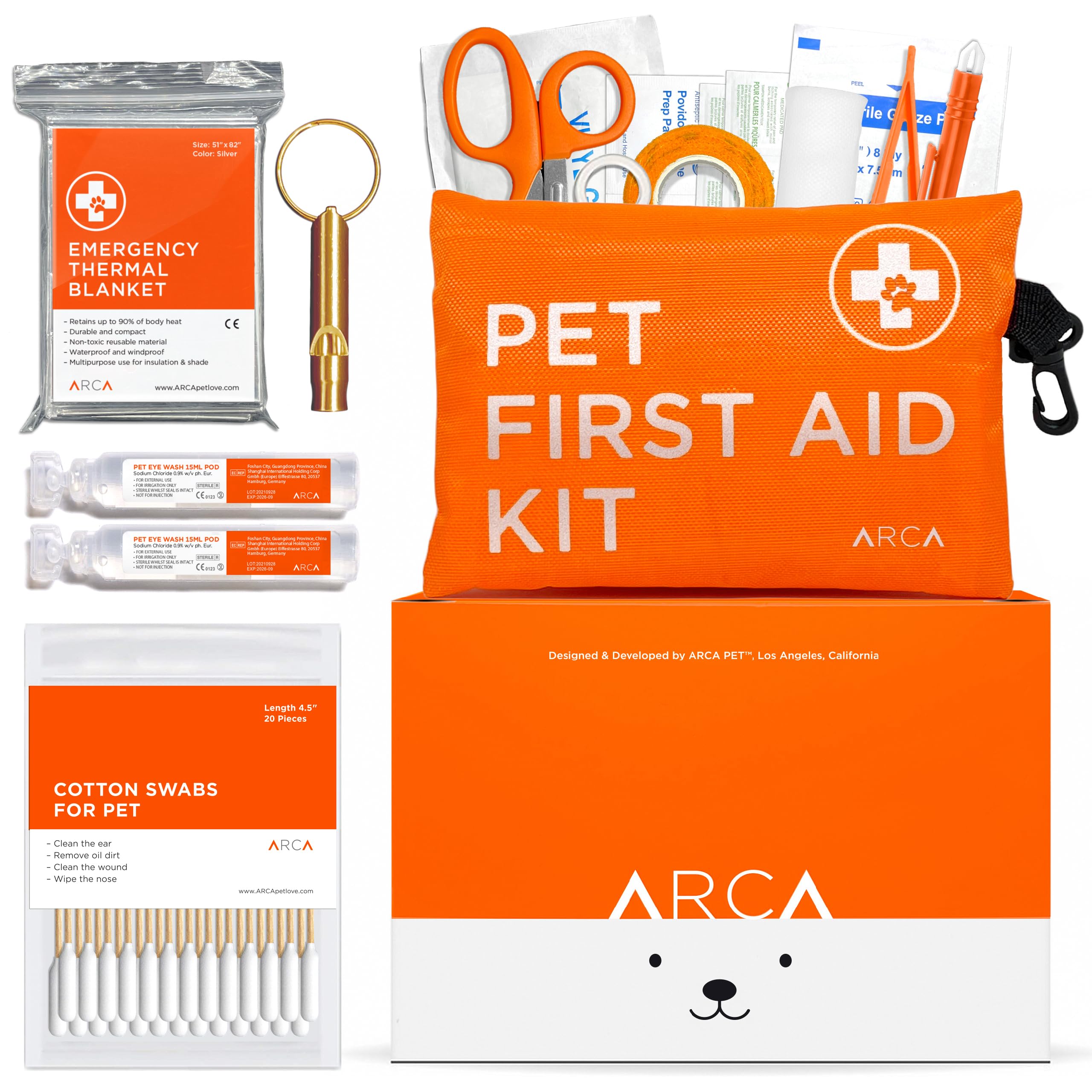 ARCA PET Dog First Aid Kit - Pet Emergency Kit - Water Resistant High Visibility Reflective First Aid Pouch Dog Camping Essentia