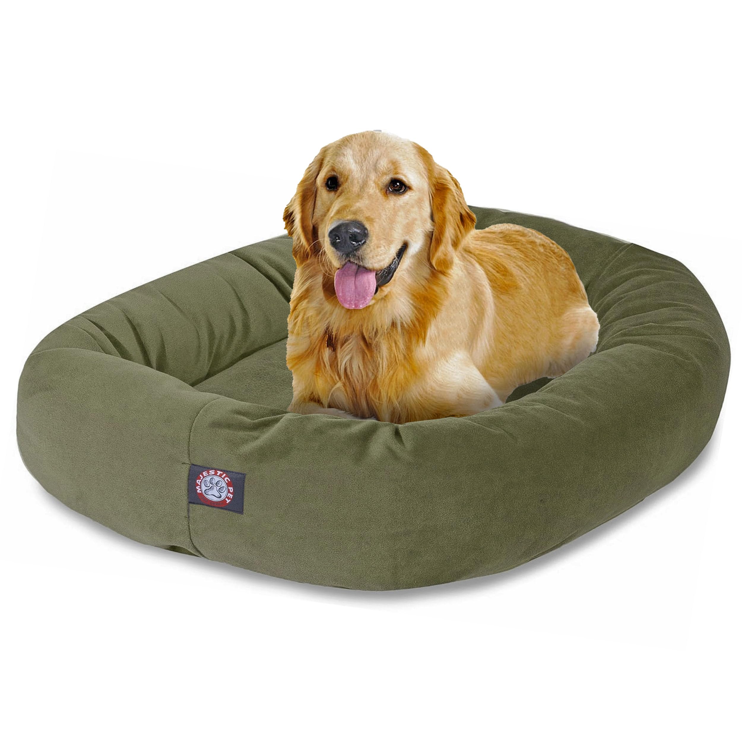 Majestic Pet 40 Inch Suede Calming Dog Bed Washable – Cozy Soft Round Dog Bed With Spine Support For Dogs To Rest Their Head - Fluffy Donut Dog Bed 40X29X9 (Inch) - Round Pet Bed Large – Sage