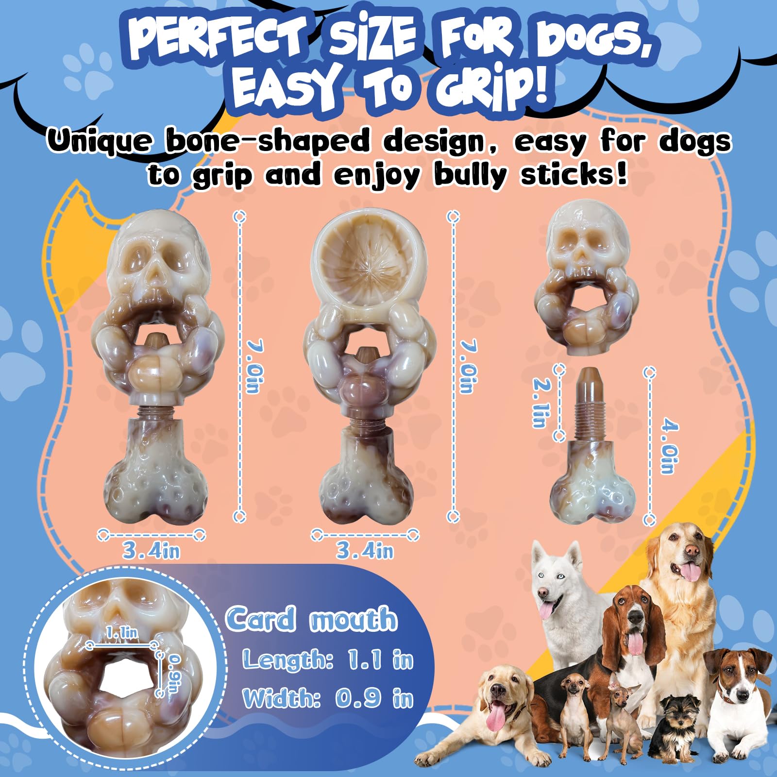 Fuufome Tough Dog Toys For Aggressive Chewers: Indestructible Dog Chew Toys-Upgraded Bully Stick Holder & Chew Toys-Super Chewer