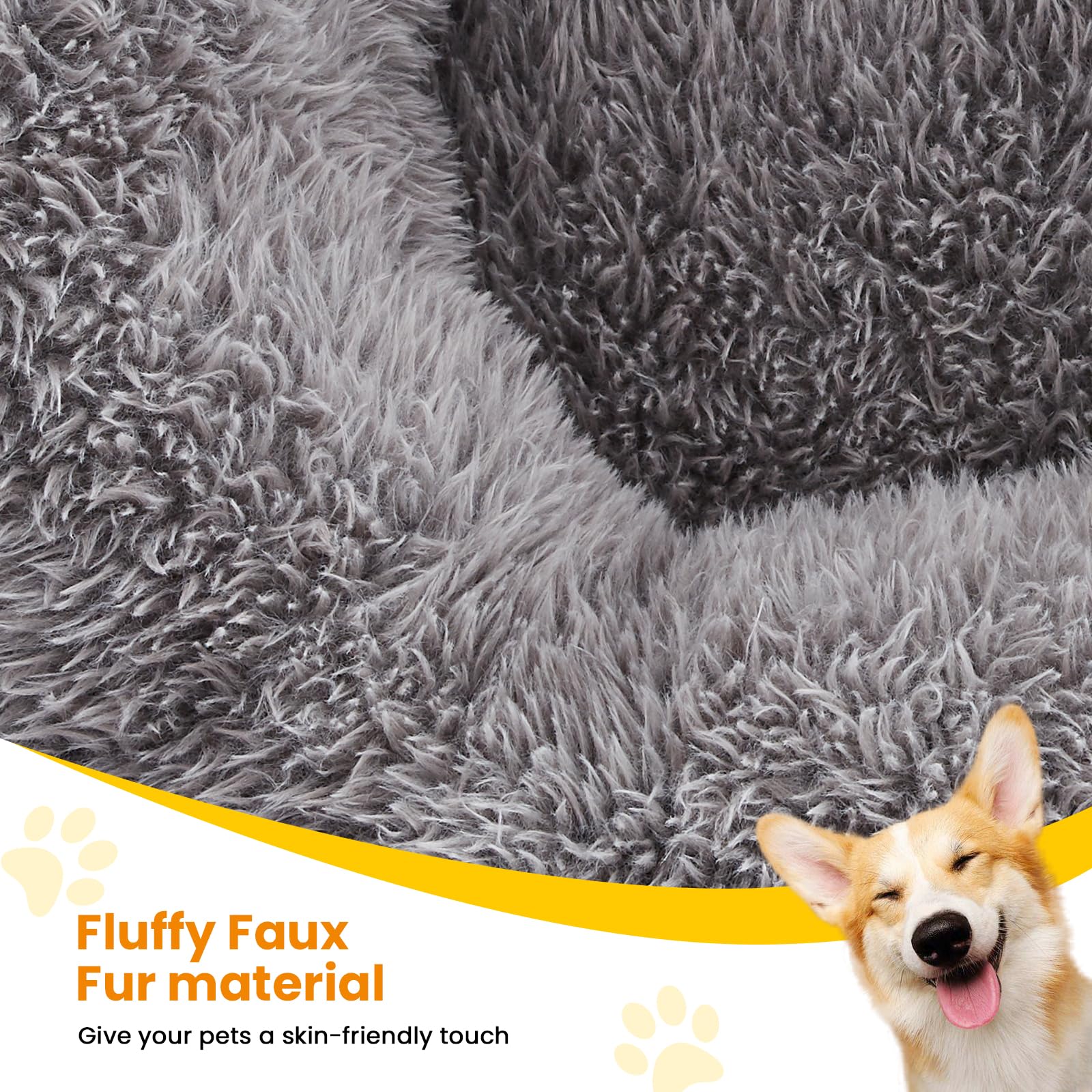 Urgvanz Pet Calming Donut Dog Bed For Large Dogs Up To 80Lbs, Round Fluffy Plush Pet Bed, 34Inch