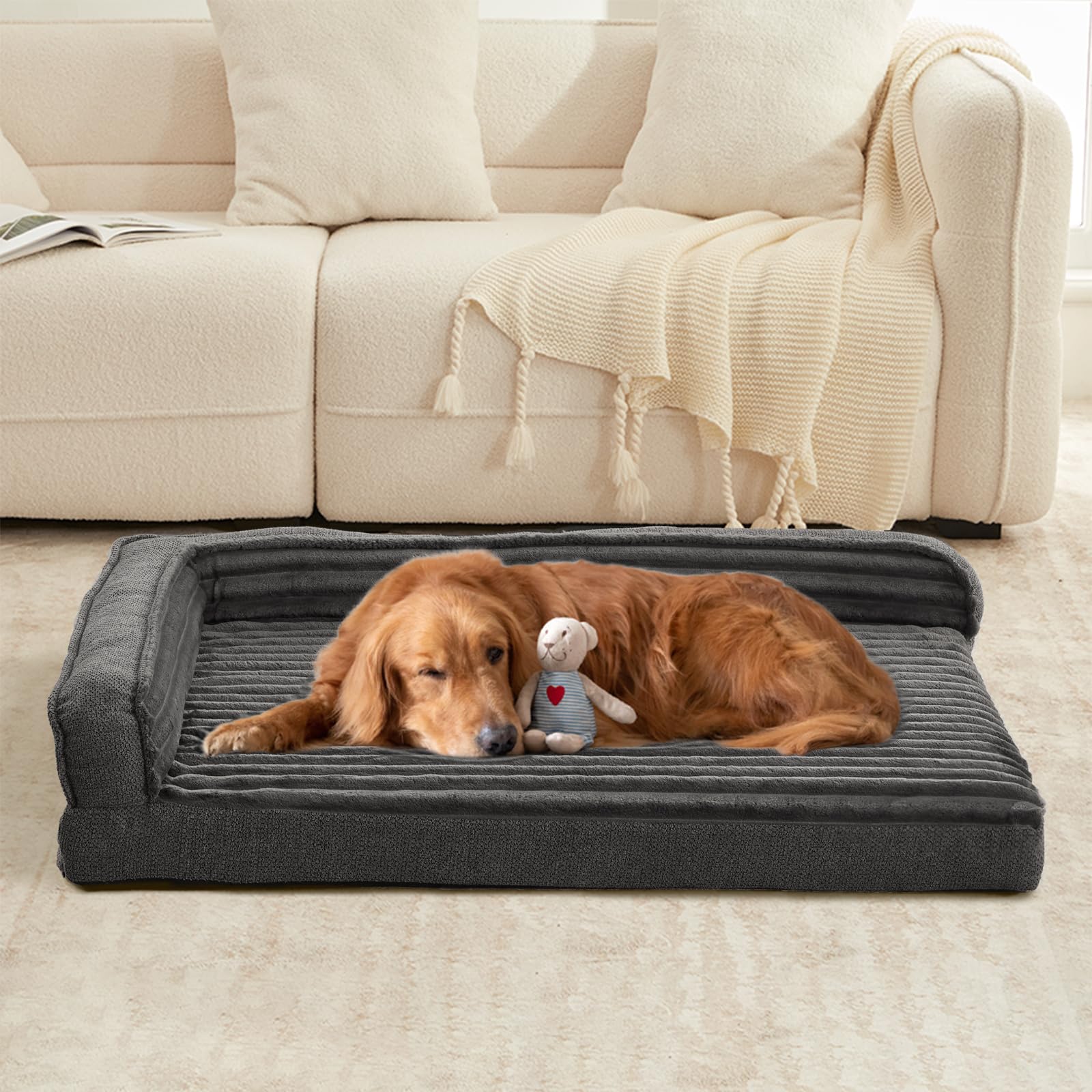 Windracing Orthopedic Dog Beds For Extra Large, Xxlarge Dogs, Waterproof Egg Foam Dog Sofa Bed With L Bolster Sides, Washable Pe
