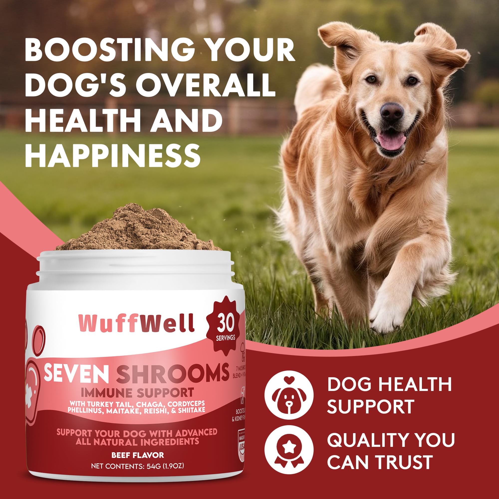 WuffWell Turkey Tail Mushroom Powder for Dogs – Immune Support Supplement, Vet-Recommended, 1.9Oz