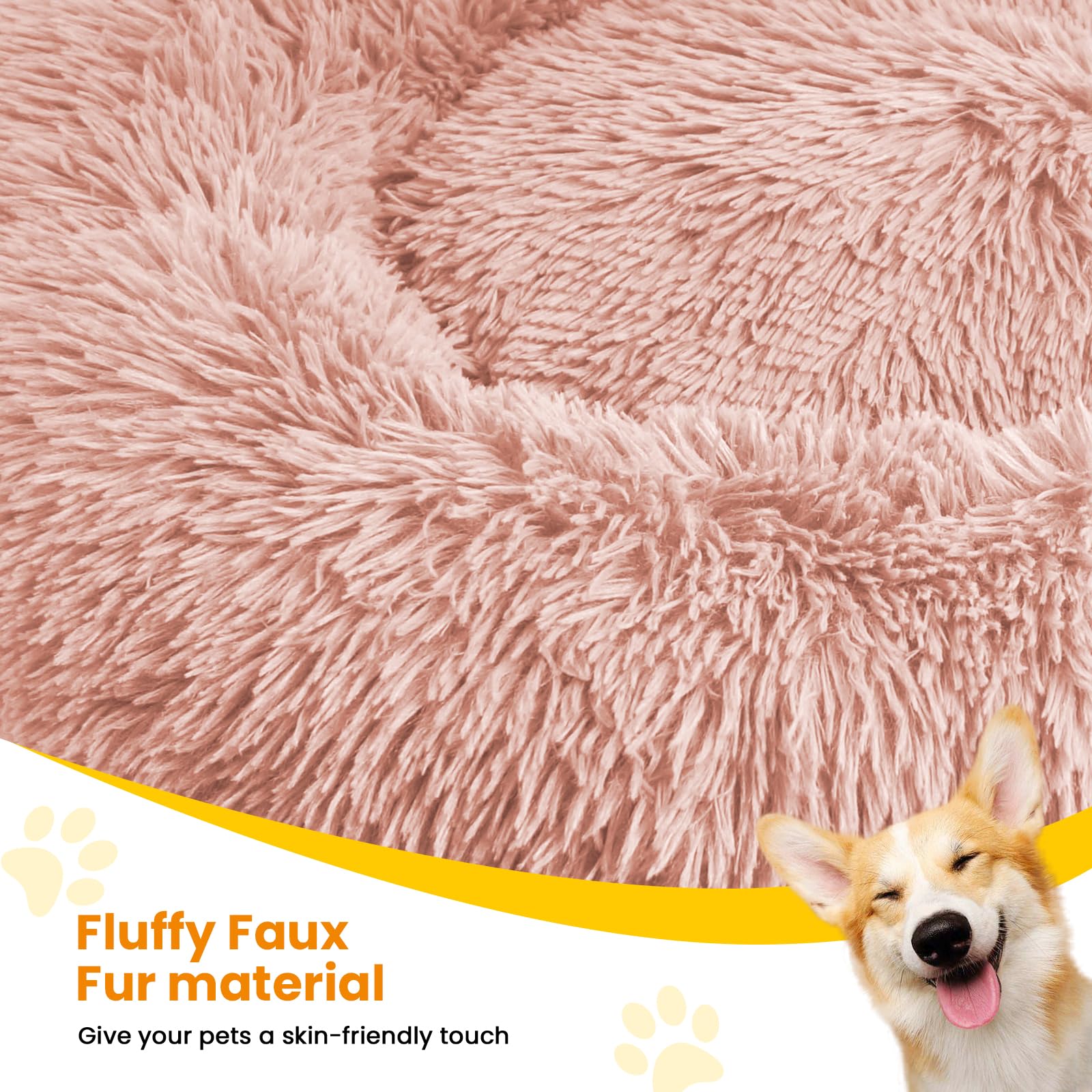 Urgvanz Pet Dog Beds For Large Dogs, Pink Calming Dog Bed, Plush Fluffy Round Cuddler, Machine Washable Dount Dog Bed, 34Inch An
