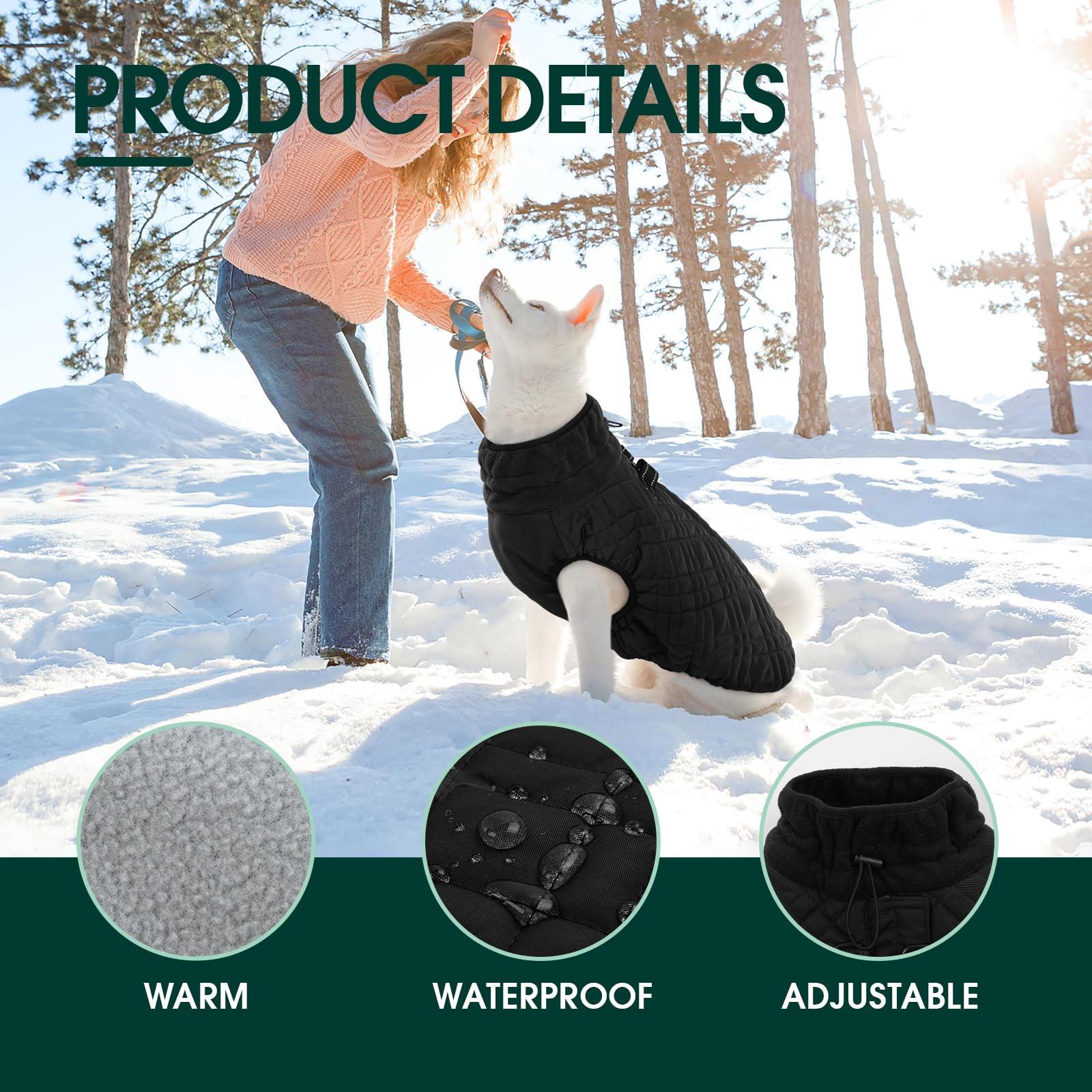 Kuoser Winter Dog Coat - Medium Dogs, Cold Weather Coats, Doggie Jacket & Snow Jacket For French Bulldog, Boston Terrier - Black