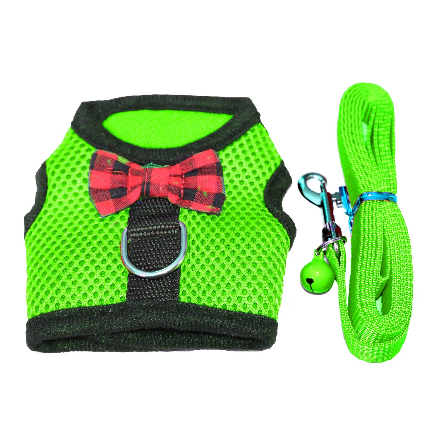 Rypet Small Animal Harness And Leash - Soft Mesh Pet Harness With Safe Bell, No Pull Comfort Padded Vest For Small Pets Green