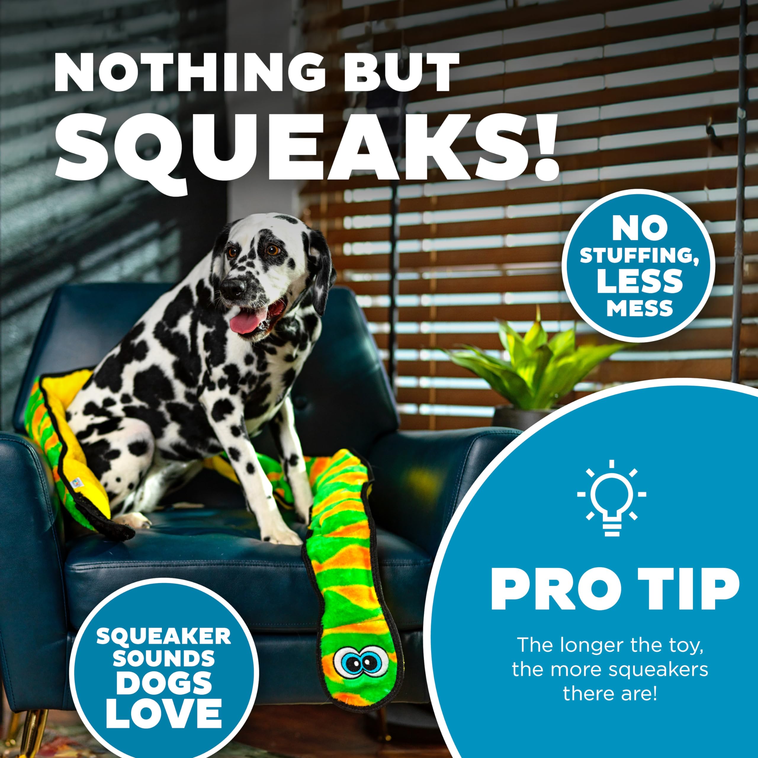Outward Hound Durablez Tough Plush Squeaky Dog Toy, Snake, Green, Xxl