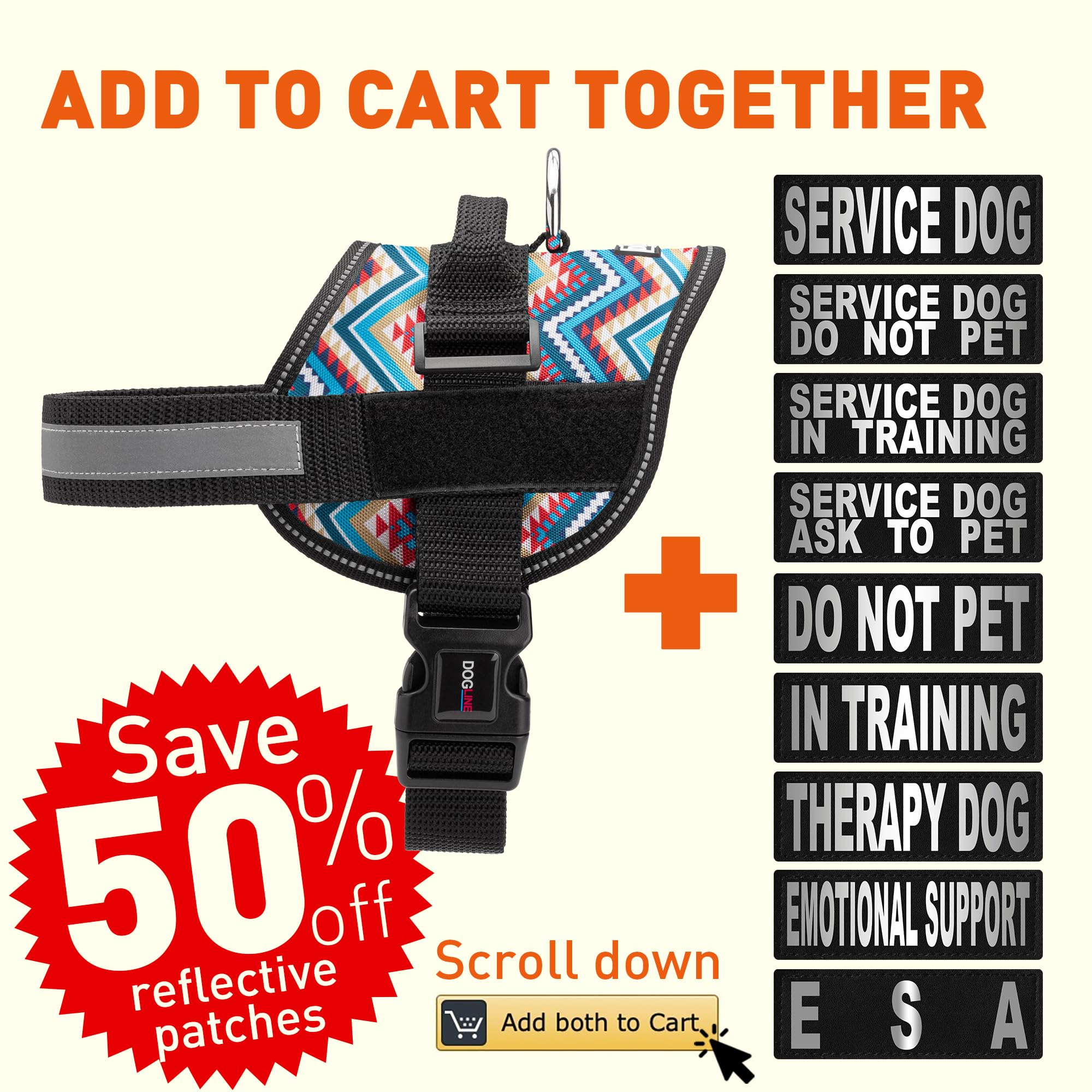 Dog Harness, Reflective No-Pull Adjustable Vest With Handle For Walking, Training, Service Breathable No - Choke Harness For Small, Medium Or Large Dogs Room For Patches Aztec Design 2 Xs 15'-19'