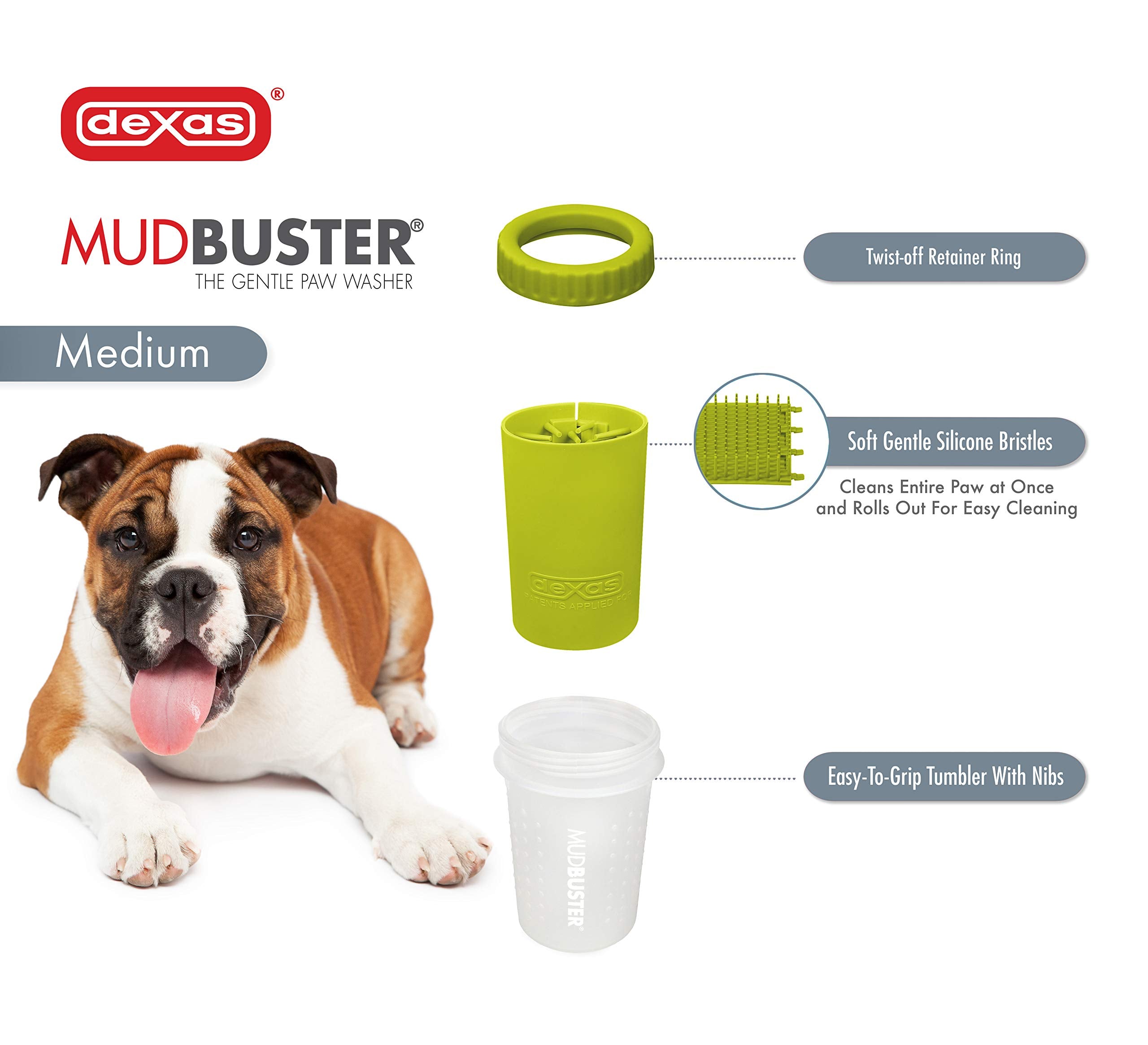 Dexas Mudbuster Portable Dog Paw Cleaner, Medium, Green, Pw710383