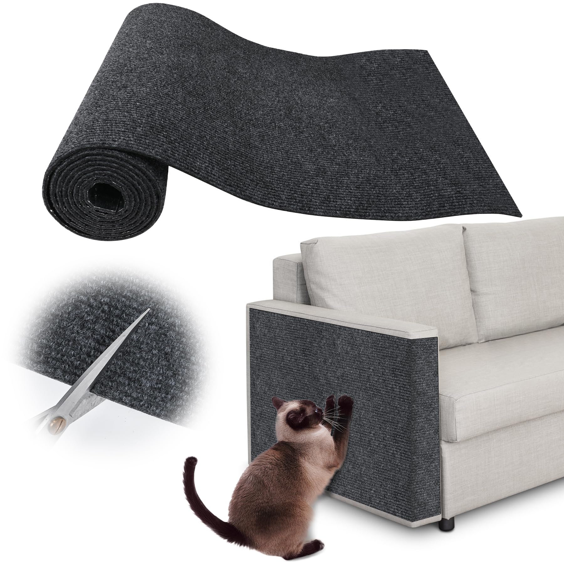 Inchoco Cat Scratch Pad - 100 X 15.8 Trimmable Self-Adhesive Cat Scratch Furniture Protector, Sisal Cat Diy Climbing Couch P
