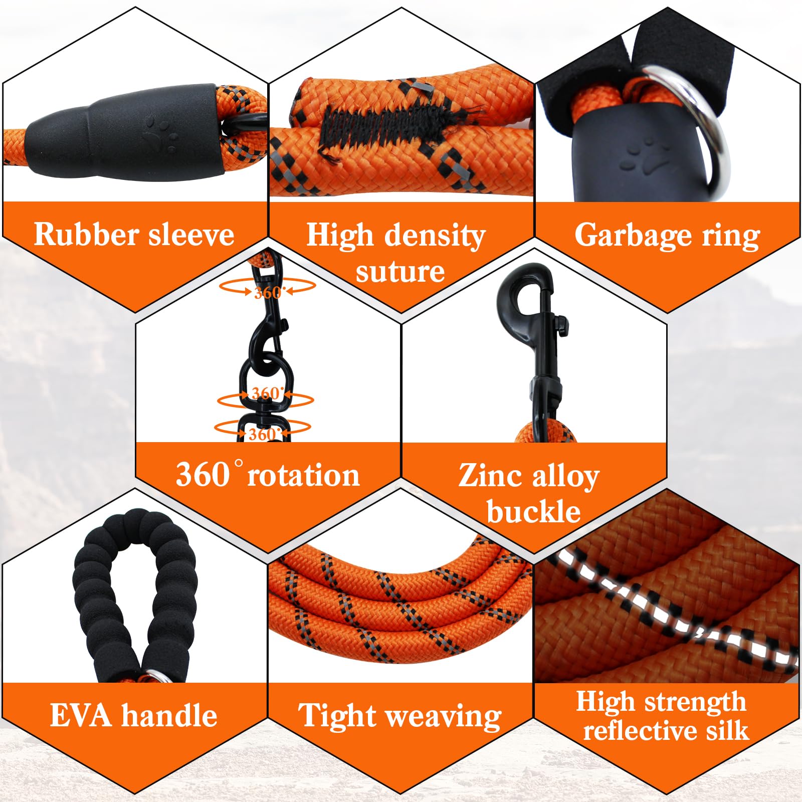 Dog Double Leashes,Comfortable Dog Leash With Reflective,No Tangle Triple Leash For Dogs (Orange Five Leashes)