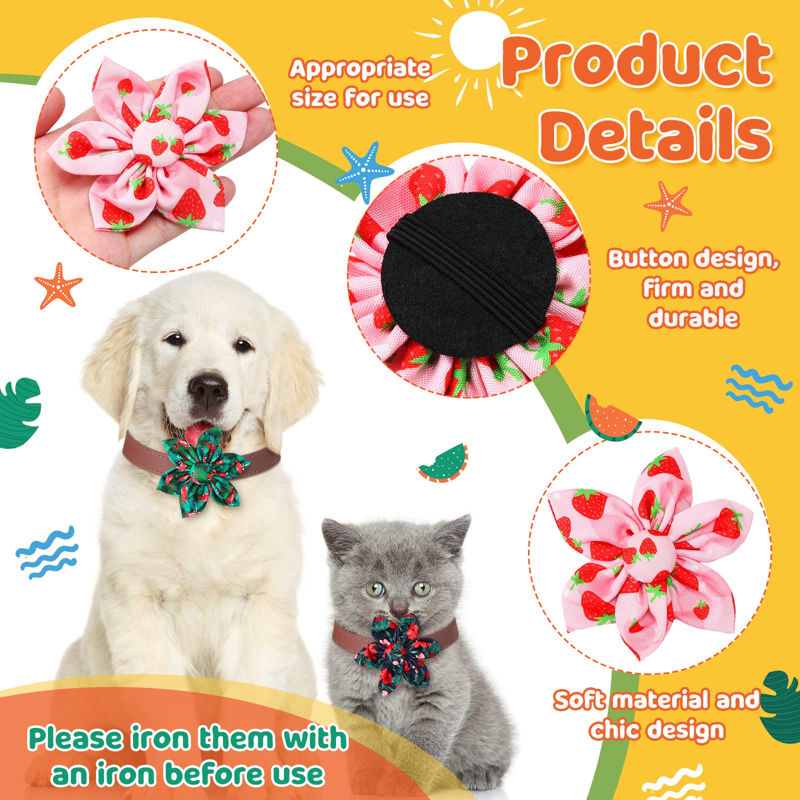 Cunno 60 Pcs Dog Collar Flowers Bulk Summer Hawaiian Dog Bow Ties Dog Collar Accessories Pet Charms Grooming Flamingo For Small