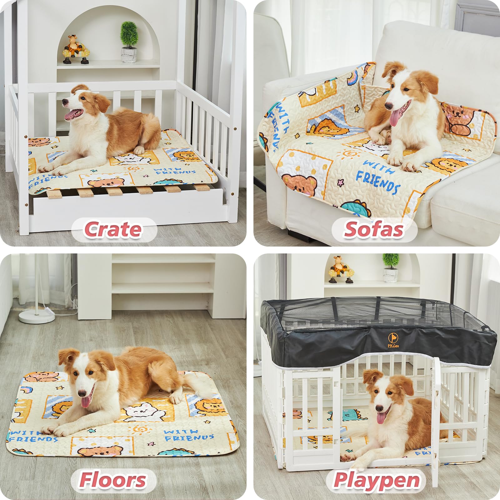 Pjyucien Machine Washable Square Dog Playpen Mat, 36   X 36   , Non-Slip Pet Pen Pee Pad, Suitable For Indoor/Outdoor Puppy Trai