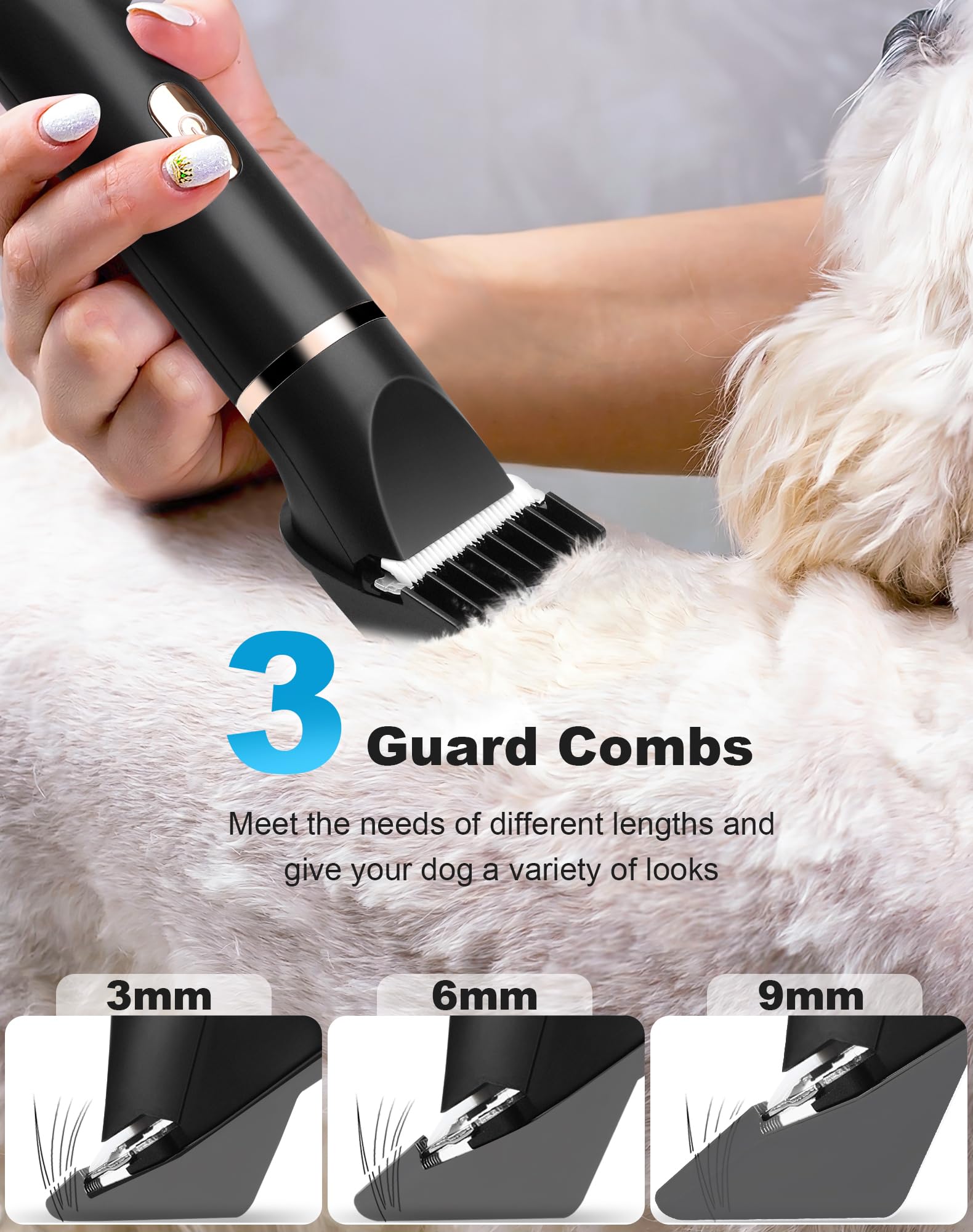 Lexflext 3 In 1 Small Dog Grooming Kit, 2 Speed Rechargeable Dogs Hair Clippers With Guards, Low Noise Electric Dog Paw Trimmer