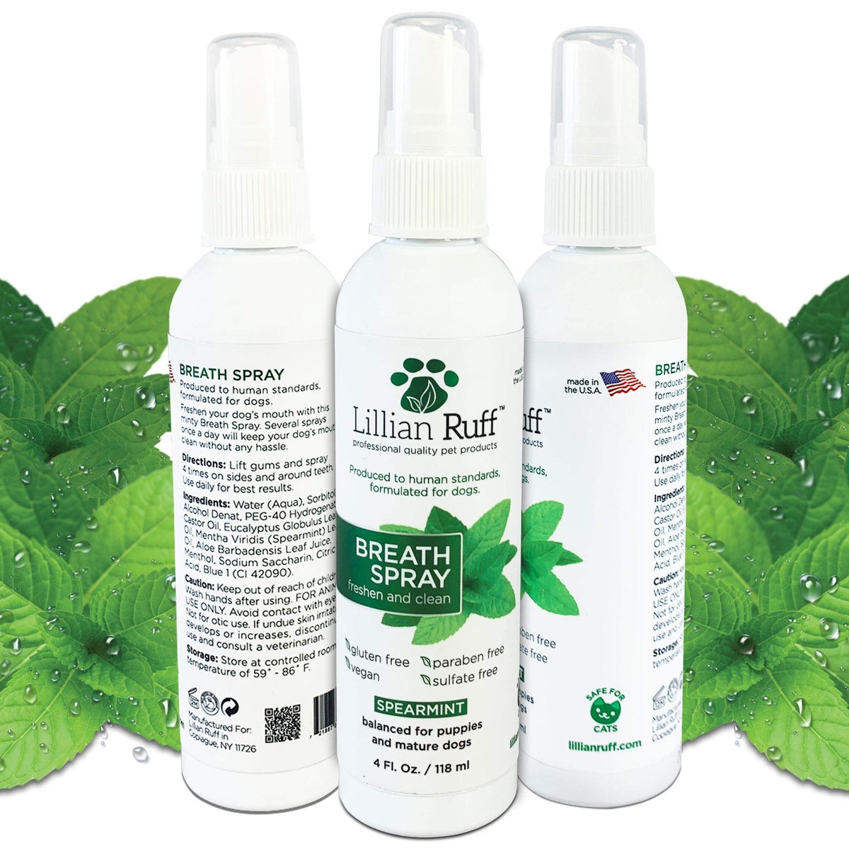 Lillian Ruff Dog Breath Freshener Dental Care Spray - Dog Oral Health Teeth Cleaning Formula Targets Bad Dog Breath, Plaque & Ta