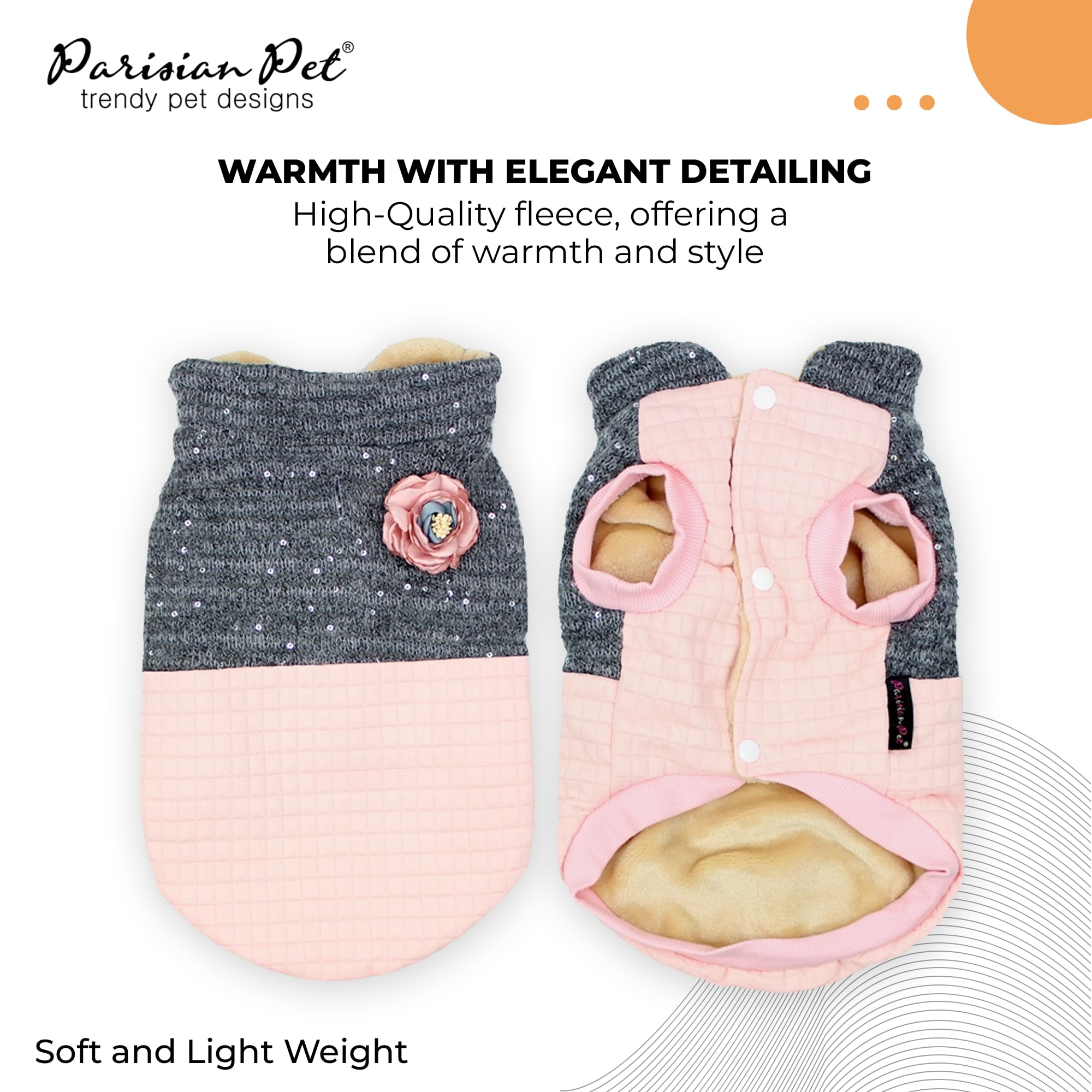 Parisian Pet Pink Winter Dog Coat Windproof Fleece Vest Fancy Quilted Jacket For Small Dogs