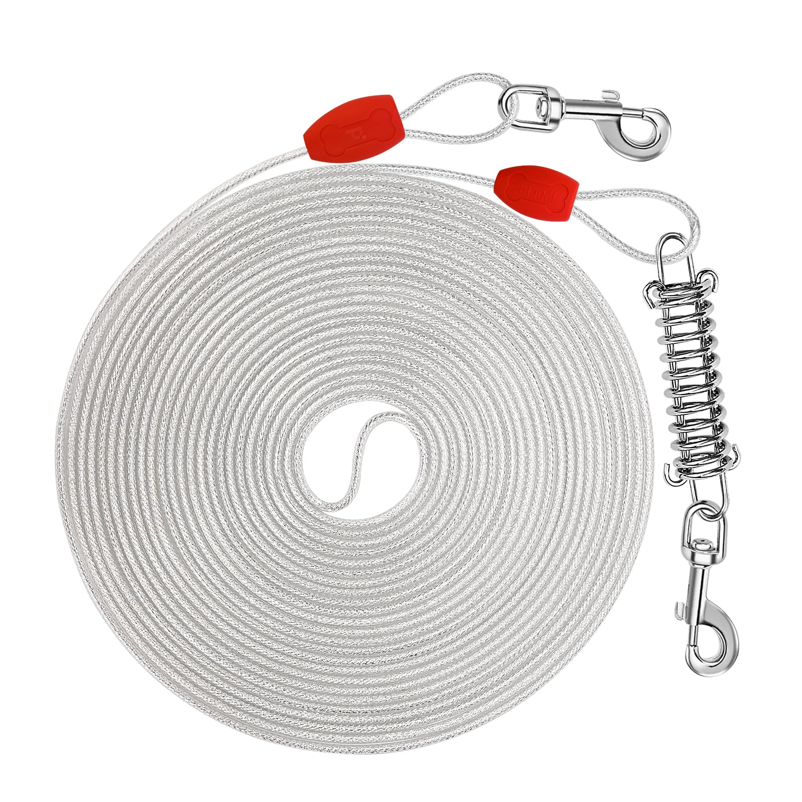 Petbobi Dog Tie-Out Cable 40Ft - Outdoor Leash 4Mm Metal Cable With Shock Absorbing Spring 360 Swivel Clips, Chain For Dogs Yard