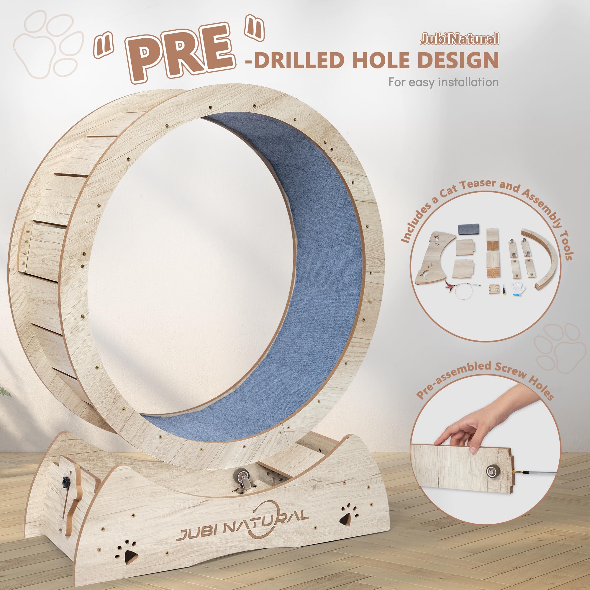 Jubinatural Cat Exercise Wheel, 40'' Cat Running Wheel For Indoor Cats With Quiet Carpeted Runway, Cats Treadmill Wheels With Lo