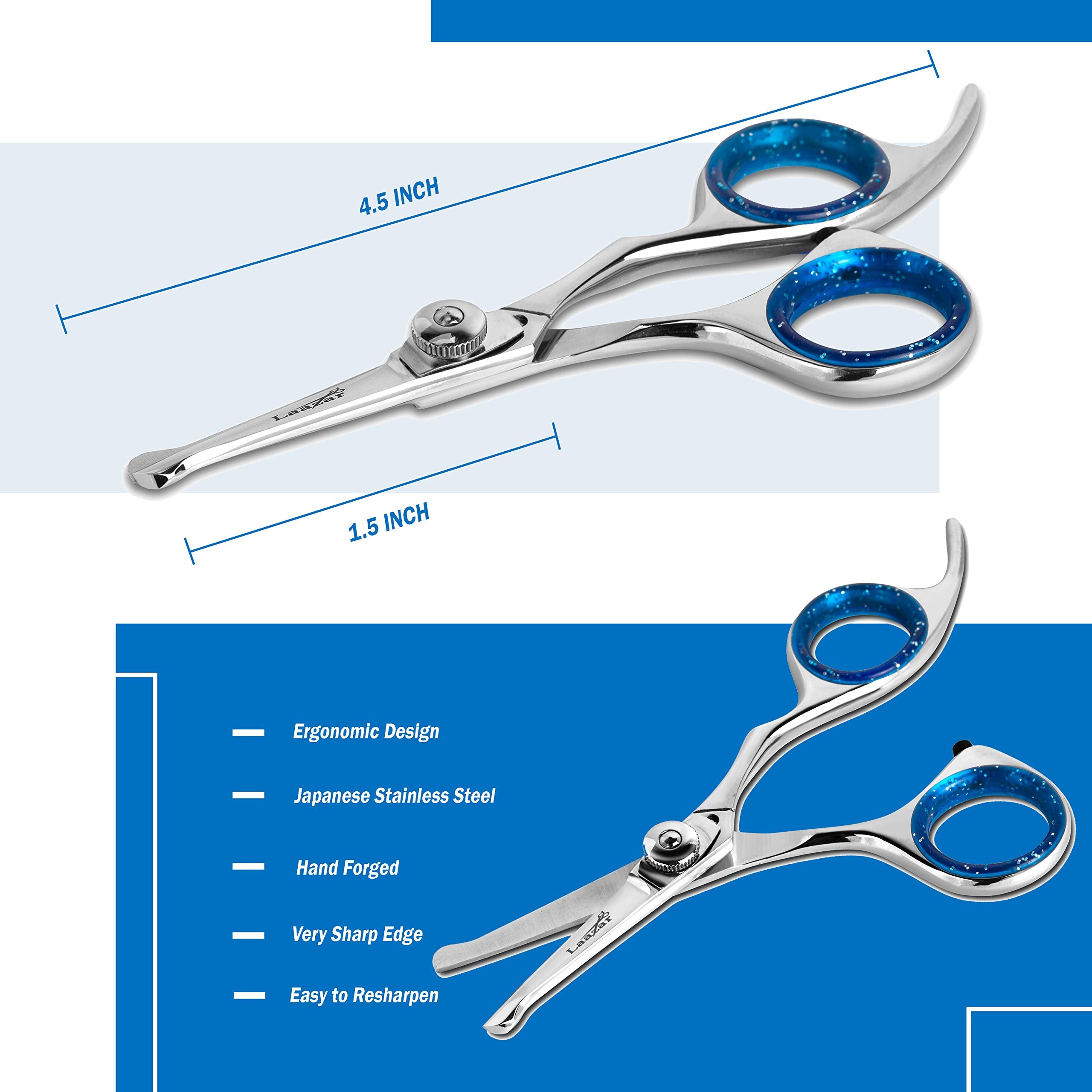 Laazar Straight Dog Grooming Scissors - Comfortable Around The Eyes Cat & Dog Scissors | Blunt Dog Trimming Scissors| Premium St