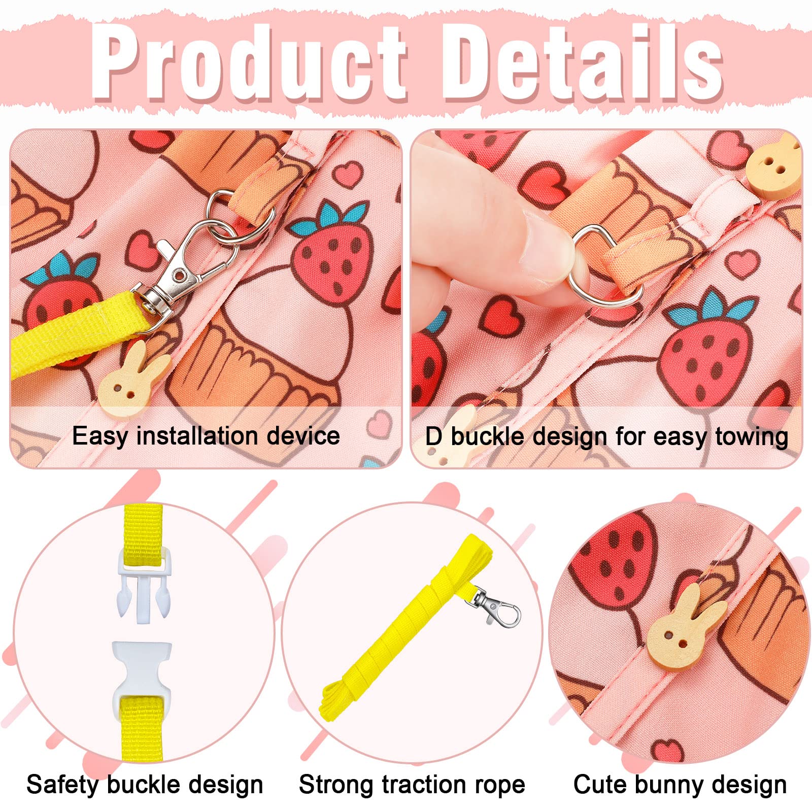 3 Piece Cute Rabbit Leash And Harness Set, Bunny Rabbit Dress Clothes Walking Harness Vest Escape Proof Pet Supply For Rabbit Hedgehog Ferret Guinea Pig (Cake, Bunny, Pineapple)