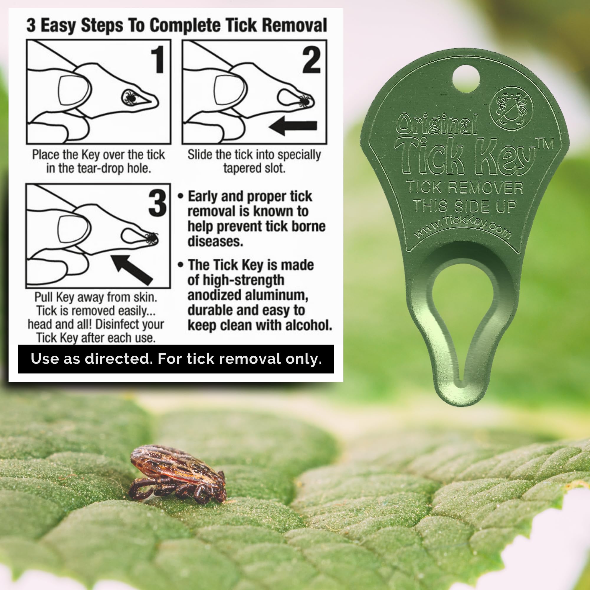 The Original Tick Key - Tick Detaching Device - Portable, Safe And Highly Effective Tick Detaching Tool (Light Green)