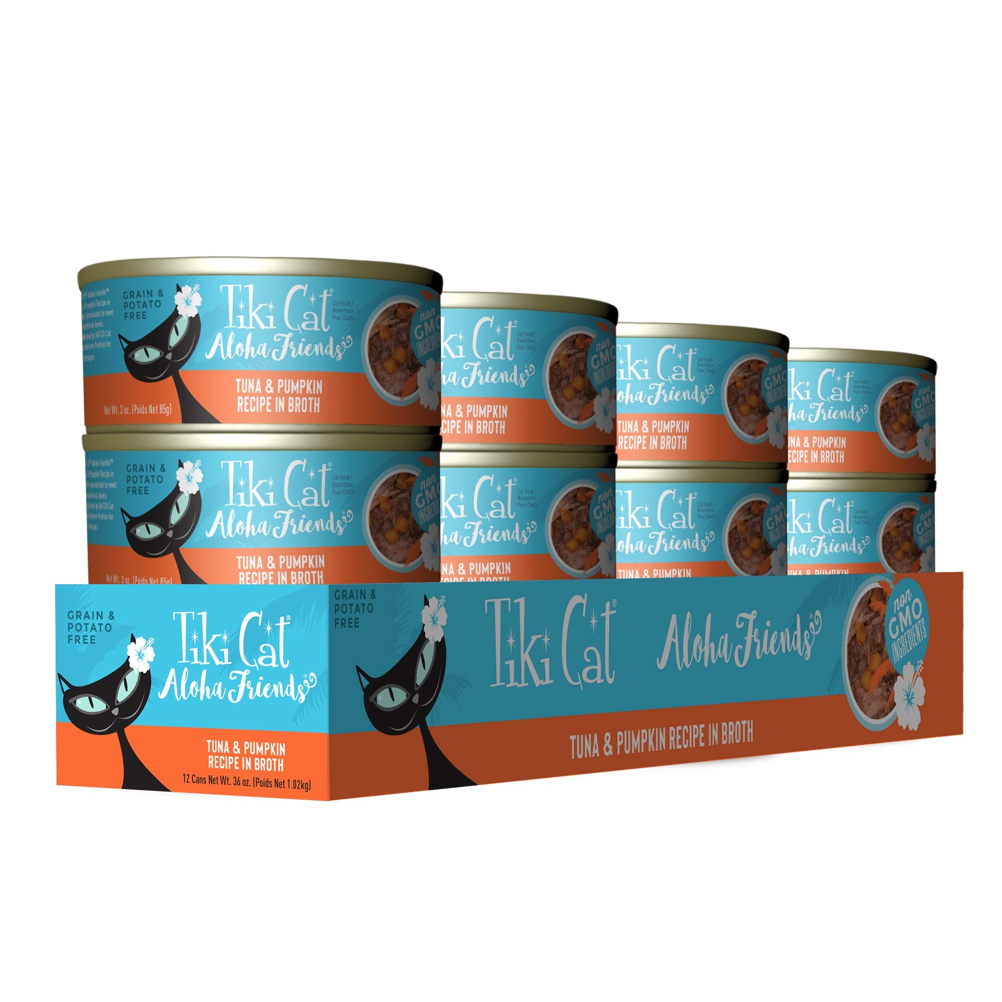 Tiki Cat Aloha Friends, Tuna & Pumpkin, Grain-Free & High Moisture, Wet Cat Food for All Life Stages 3 Oz. Cans (Case of 12)
