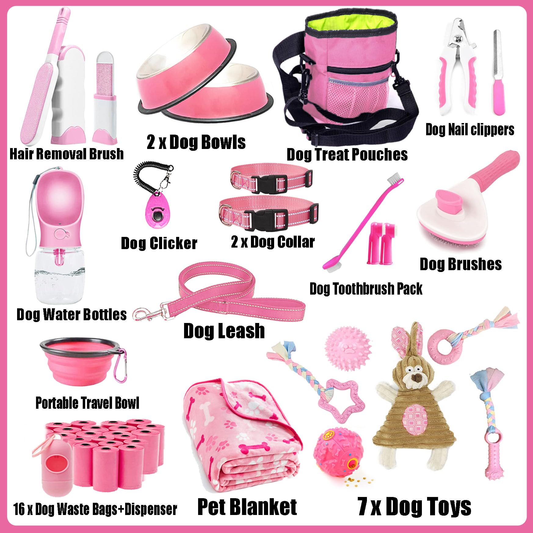 Lobeve Puppy Supplies Starter Kit - 39-Piece Set Of Puppy Essentials And Dog Stuff.Includes Dog Leash, Toys, Bowl, Brushes,And M
