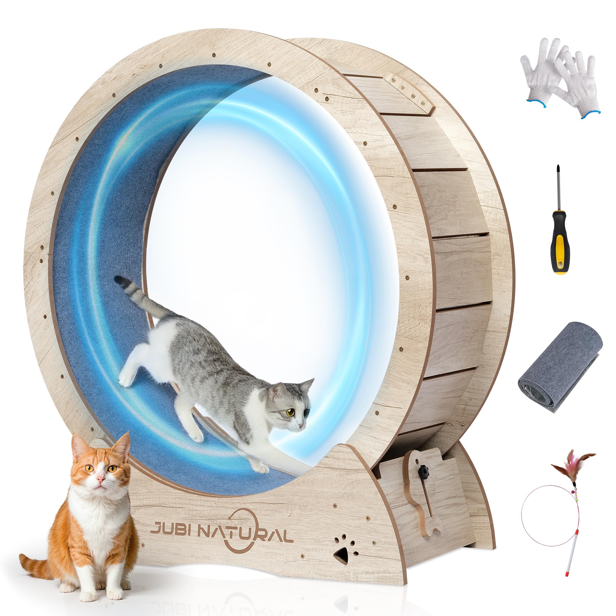 Jubinatural Cat Exercise Wheel, 40'' Cat Running Wheel For Indoor Cats With Quiet Carpeted Runway, Cats Treadmill Wheels With Lo