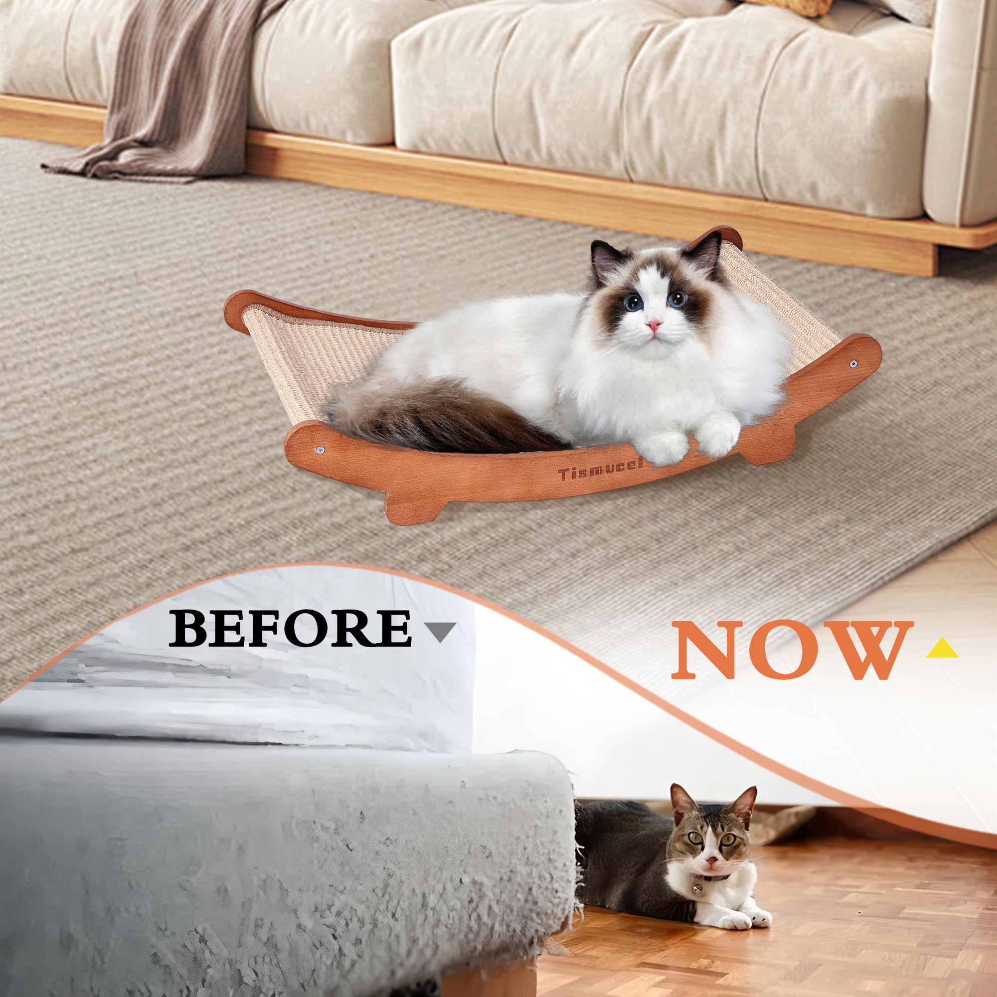 Tismucel Sisal Cat Scratcher Bed, Beech Wood Cat Scratching Pad Indoor Cat Toy,Durable Cat Scratcher, Furniture Protector For Ca
