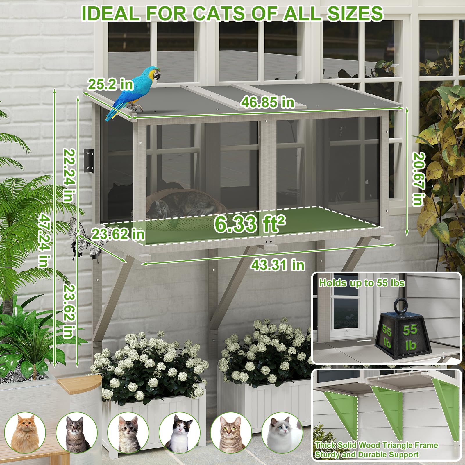Petscosset Cat Window Box, Catio Outdoor Cat Enclosure For Sunbathing, Napping & Bird Watching, Sturdy Window Perch For Indoor C