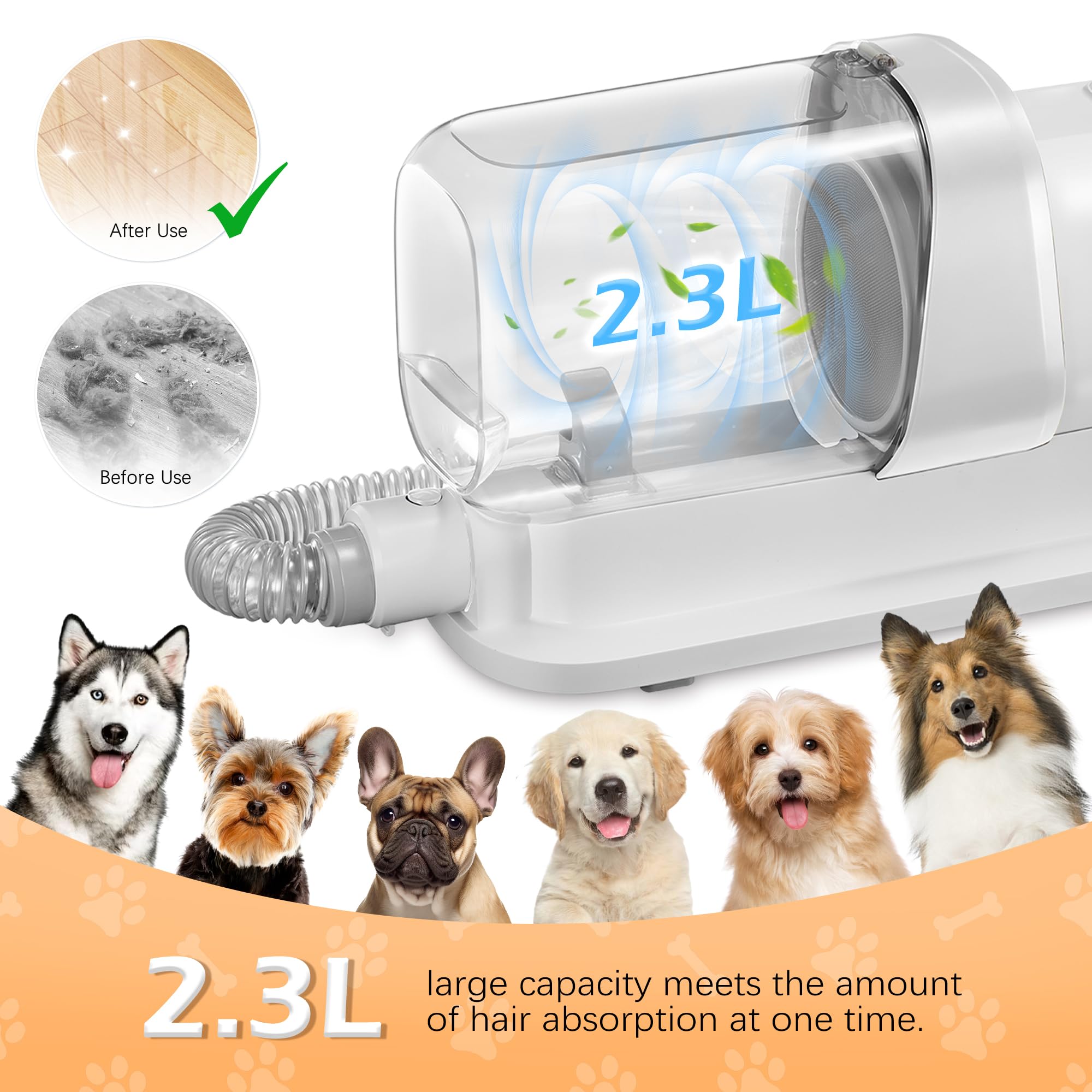 Lmvvc Grooming Kit With 2.3L Vacuum Suction 99% Pet Hair, Pet Grooming Vacuum Low Noise With 5 Tools And 4 Different Lengths Cli