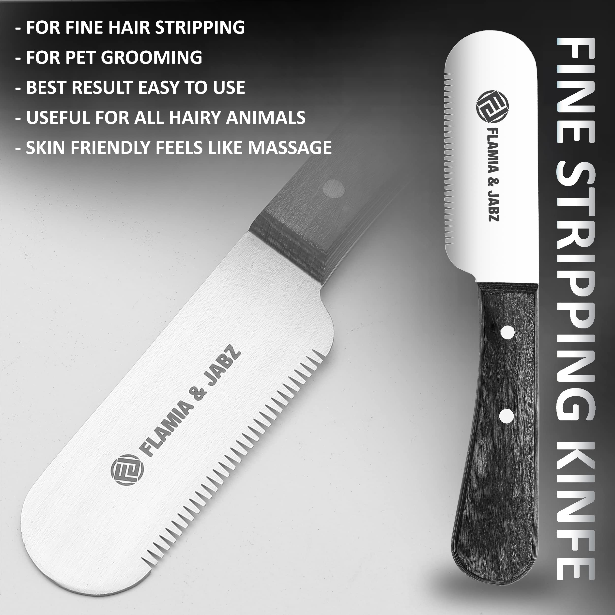 Flamia & Jabz Fj Professional Stripping Knife Kit (6 Pieces Set) For Dogs & Pets, Wooden Handle Grip With Stainless Steel Blade (Right Handed) (Black)