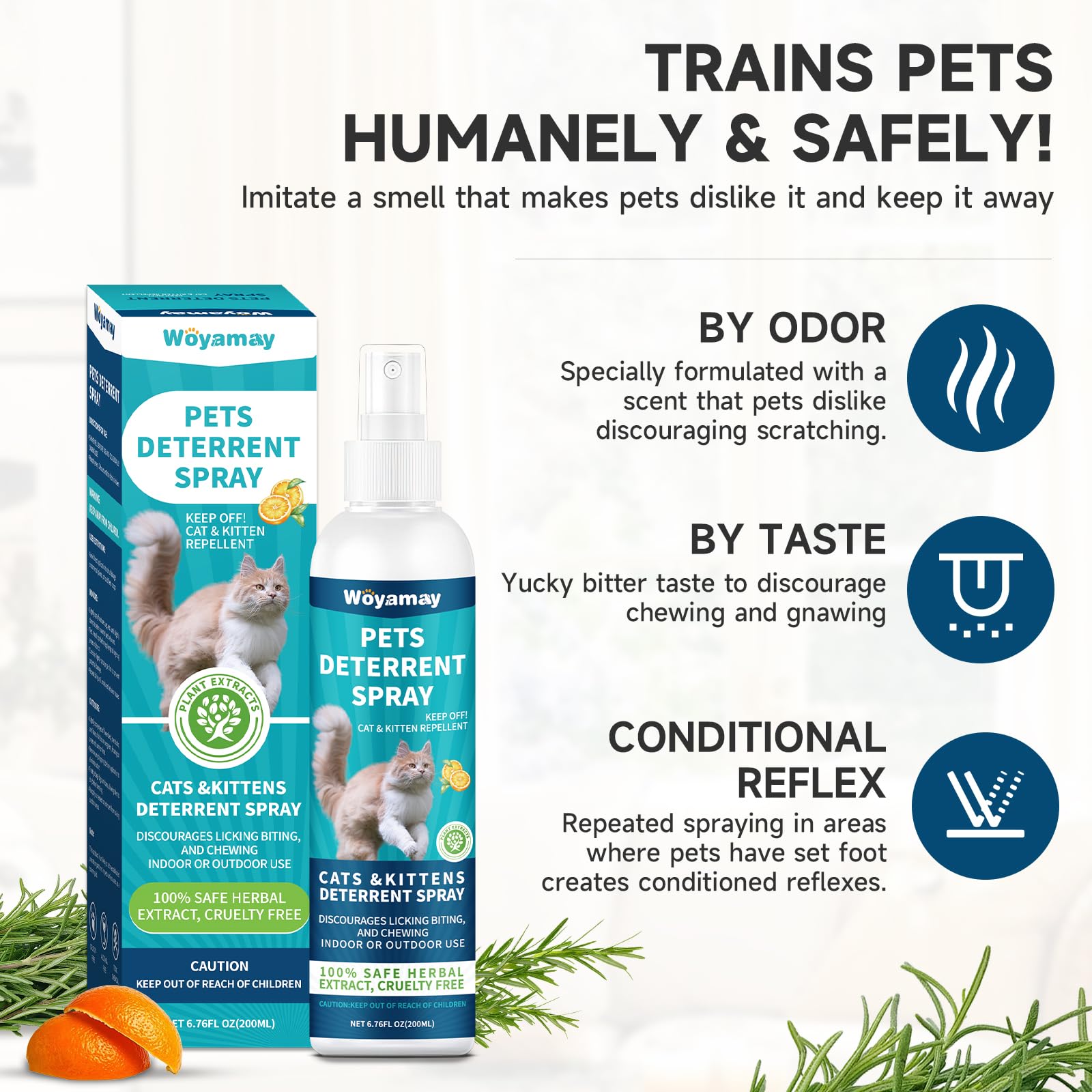 Woyamay Cat Deterrent Spray 200ml - Transparent Cat Repellent for Furniture, Indoor & Outdoor Use, Prevents Scratching and Chewing