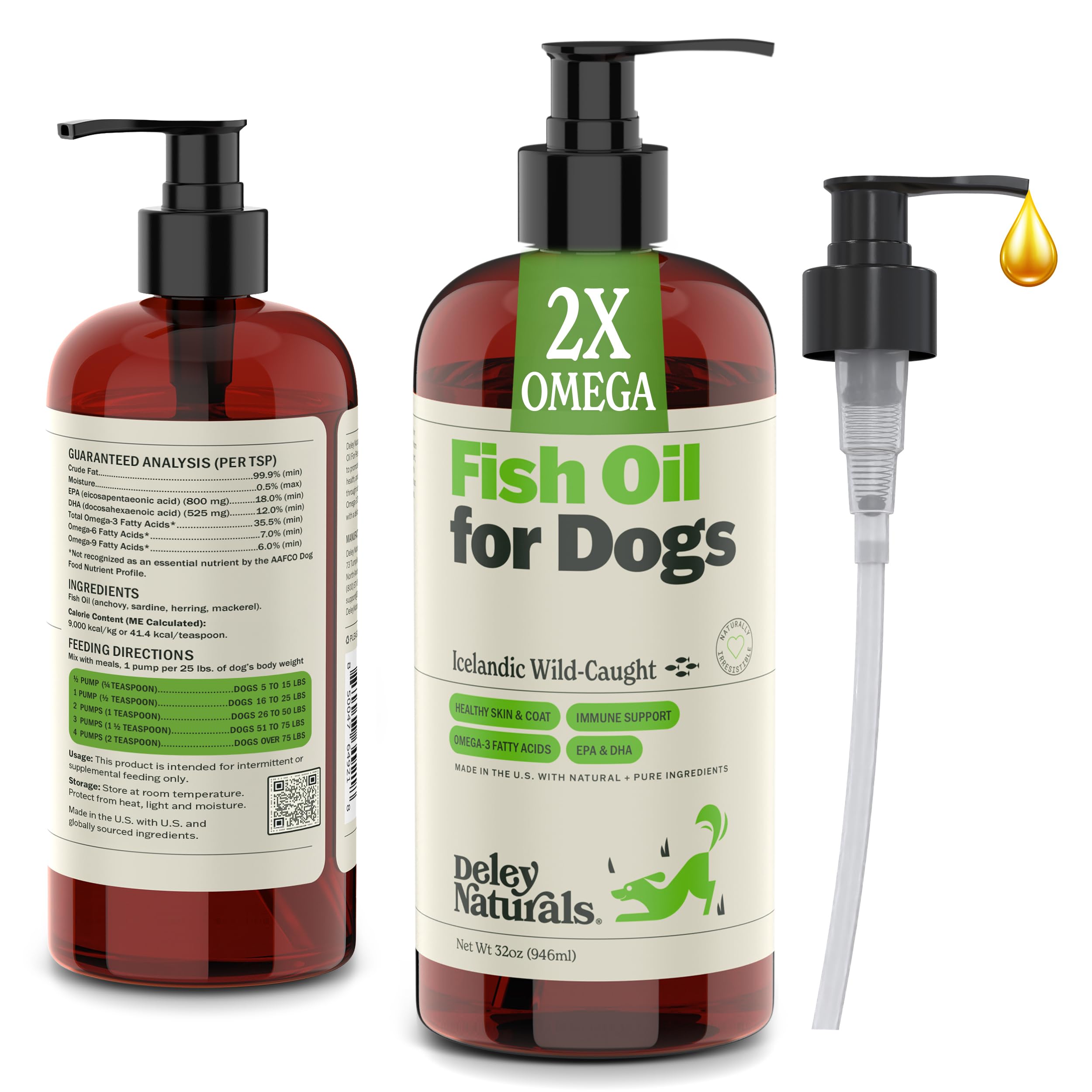Deley Naturals Dog Fish Oil Icelandic 2X Omega - Dog Itching Skin Relief with Omega 3 6 9 for Allergies, Coat & Heart - Omega 3 