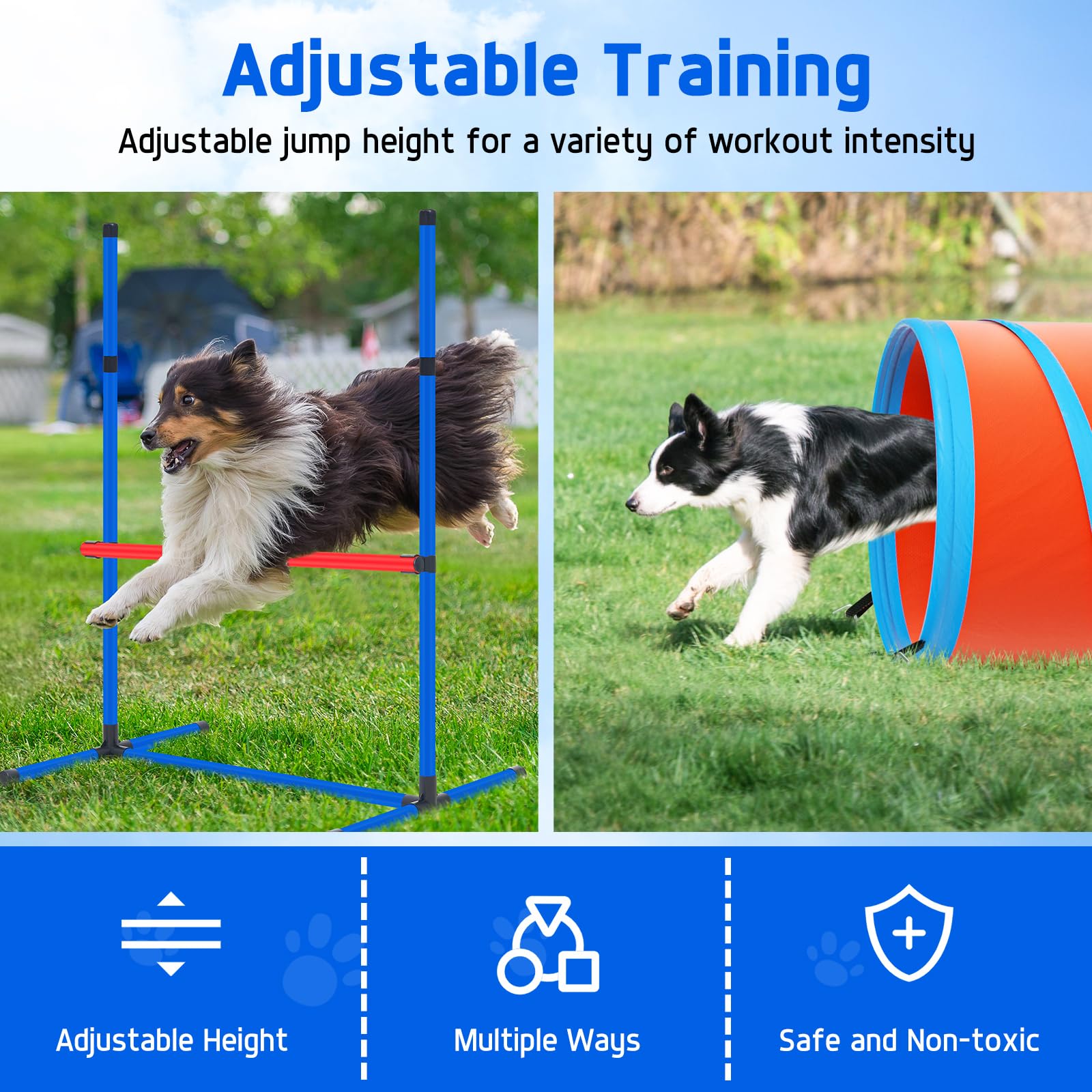 Dog Agility Course Backyard Set Dog Agility Equipment Obstacle Course Backyard Includes Adjustable High Hurdle,6 Weave Poles,Ext