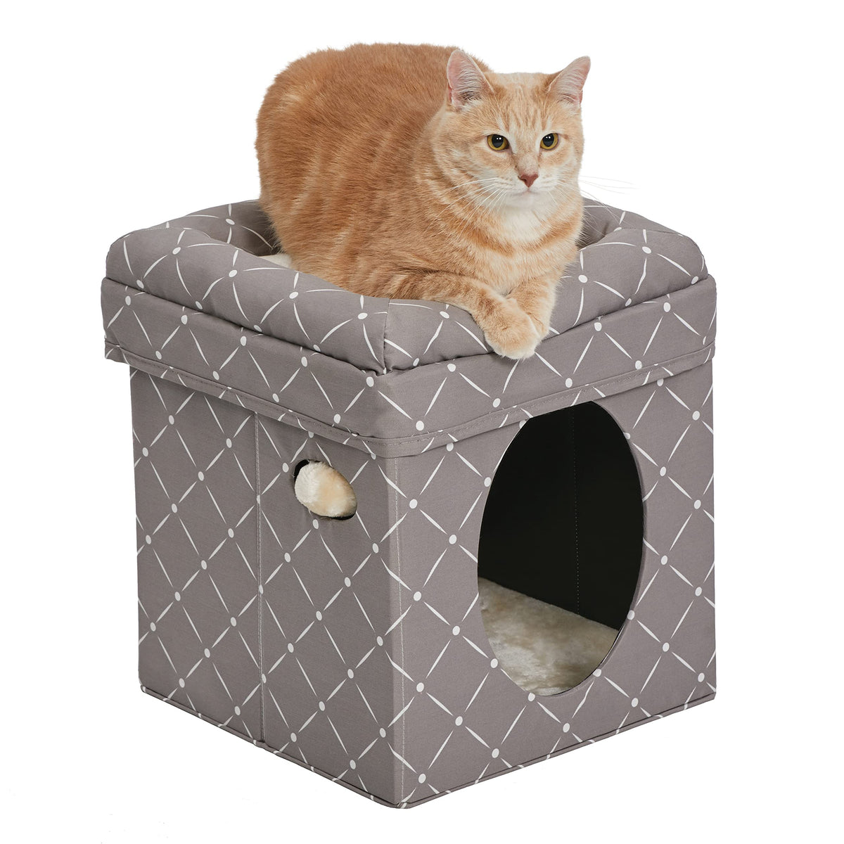 Midwest Homes For Pets Cat Cube - Cat House / Cat Condo In Fashionable Mushroom Diamond Print, 15.5L X 15.5W X 16.5H Inches