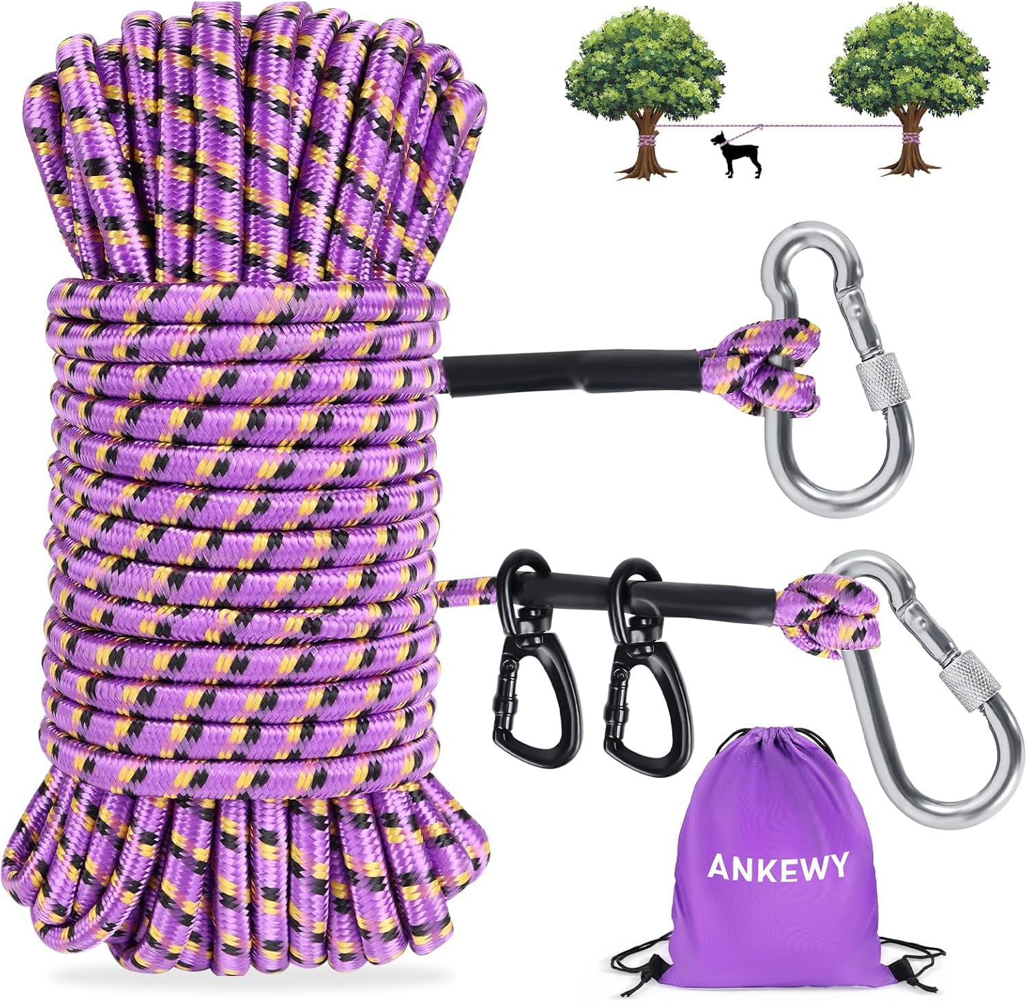 Dog Tie Out Cable For Camping 100Ft, Dog Runner For Yard Hold Up To 350Lbs, Portable Camping Essentials For Outside