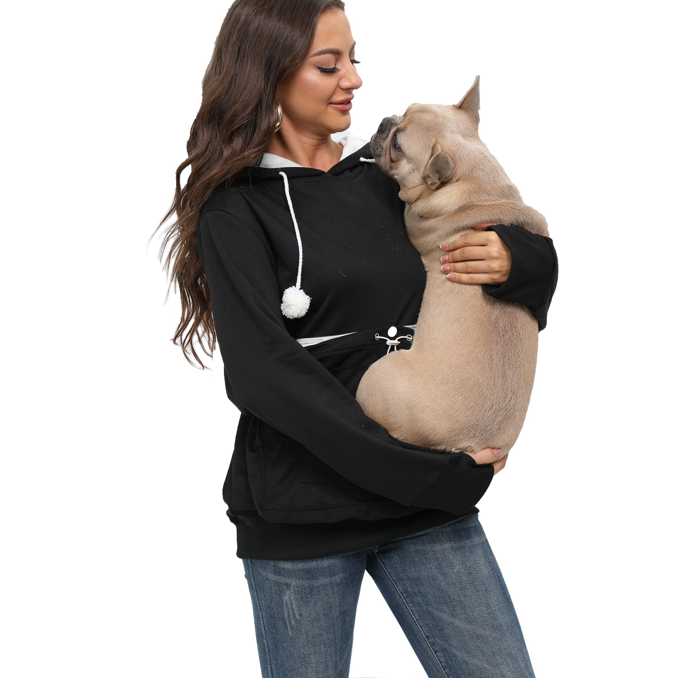 Bombaxceiba Hoodie Pet Holder Cat Dog Large Pouch Pocket Carriers Pullover With Cat Print Sweatshirt Unisex Kangaroo Pocket (Bla