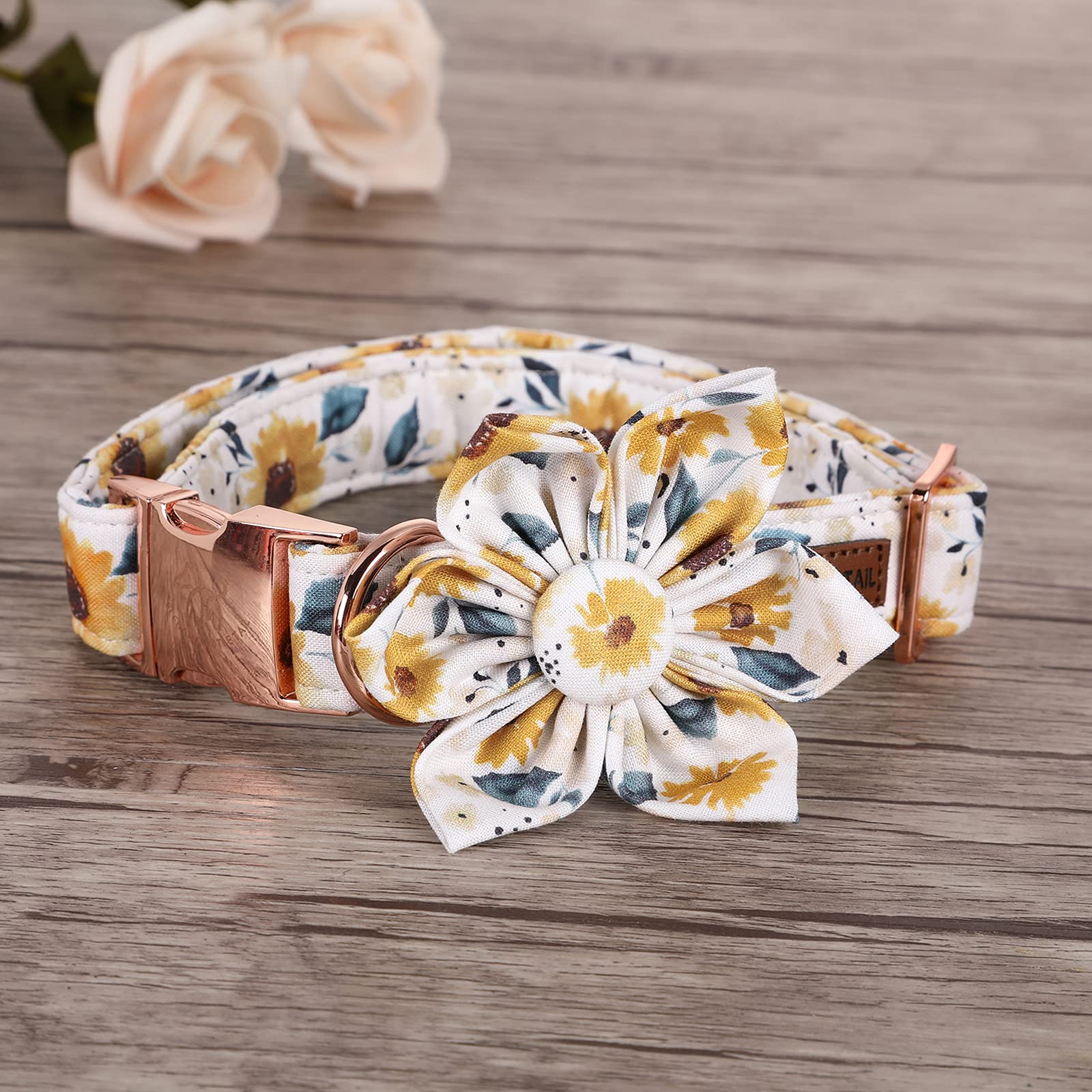 Elegant Little Tail Sunflower Girl Dog Collar For Female Dogs, Pet Collar Adjustable Dog Collars With Flower Gift For X-Small Dogs And Cats
