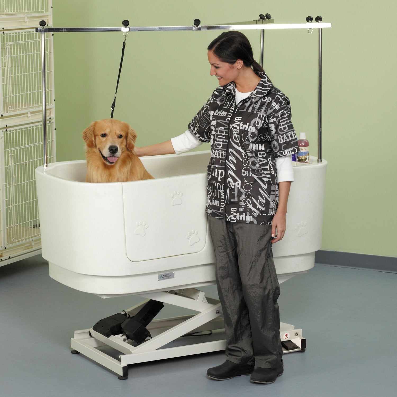 Master Equipment White Polypro Motor Lift Grooming Tub For Heavy Pets Up To 220 Lbs - Unit Measures 58    X 30.75    X 49.5