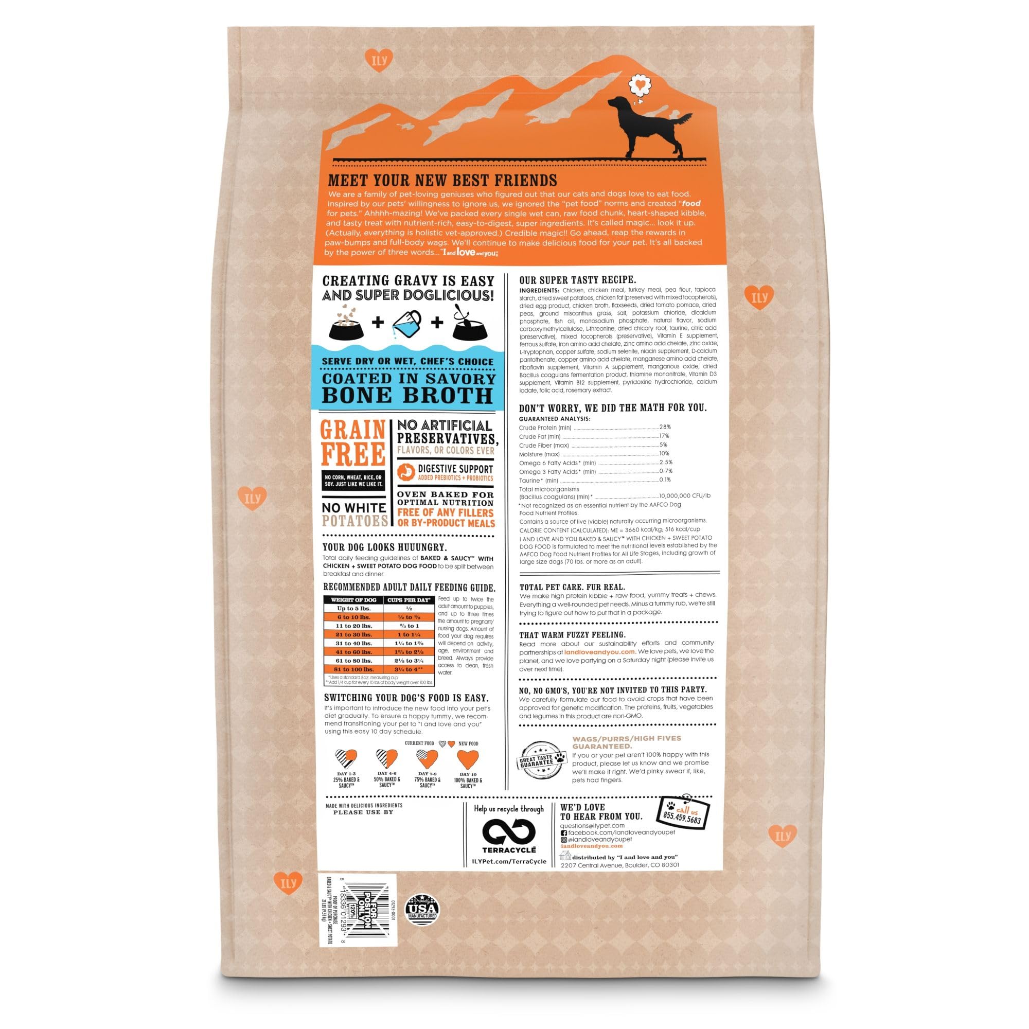 I AND LOVE AND YOU Baked and Saucy Dry Dog Food - Chicken + Sweet Potato - Prebiotic + Probiotic, Real Meat, Grain Free, No Fill