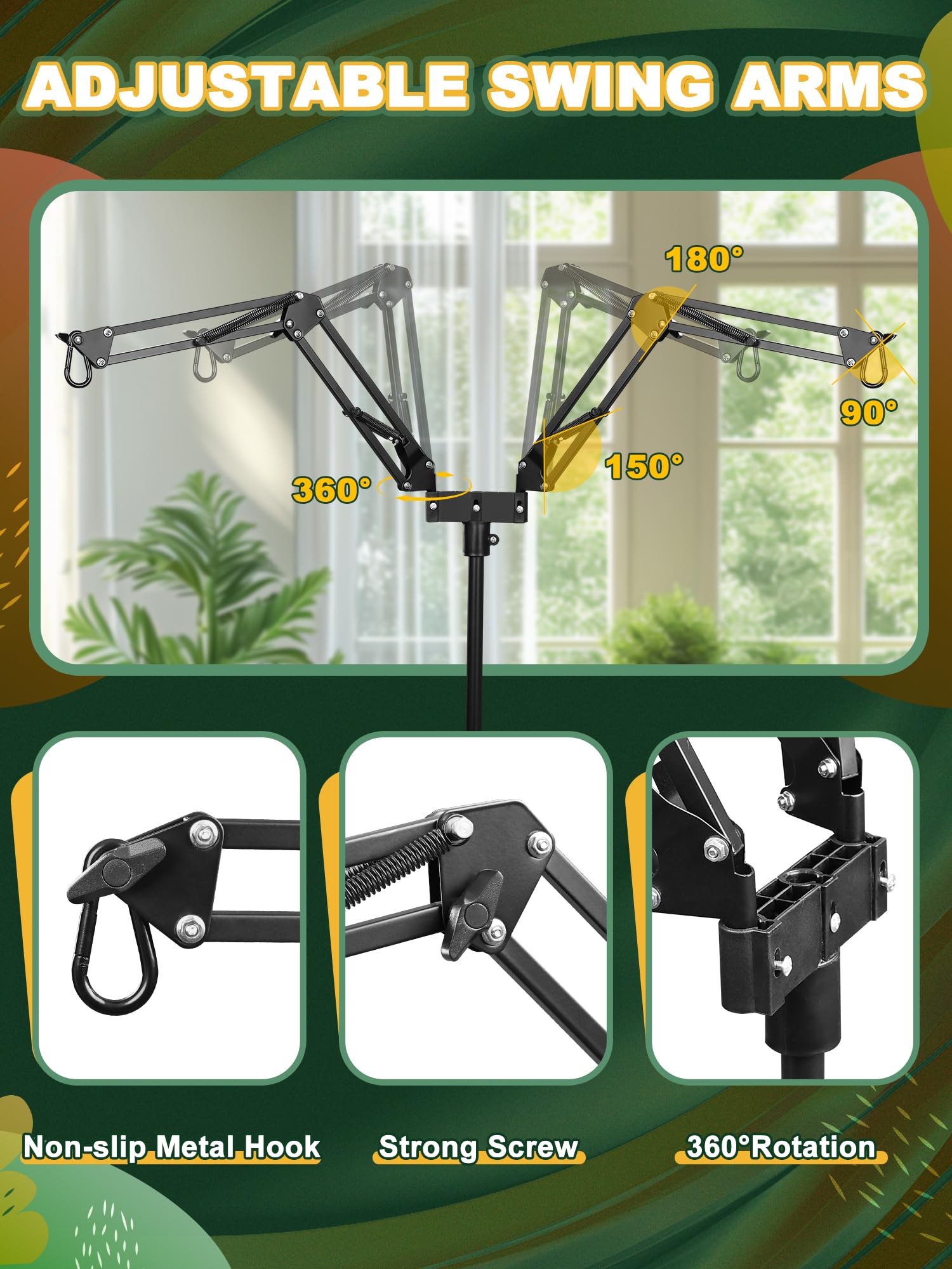 Bestshop Dual Reptile Lamp Stand, Heat Lamp Stand (15.7 To 74.3 Inch) With 2 Adjustable 360 Swing Arms For Terrarium, Reptile He