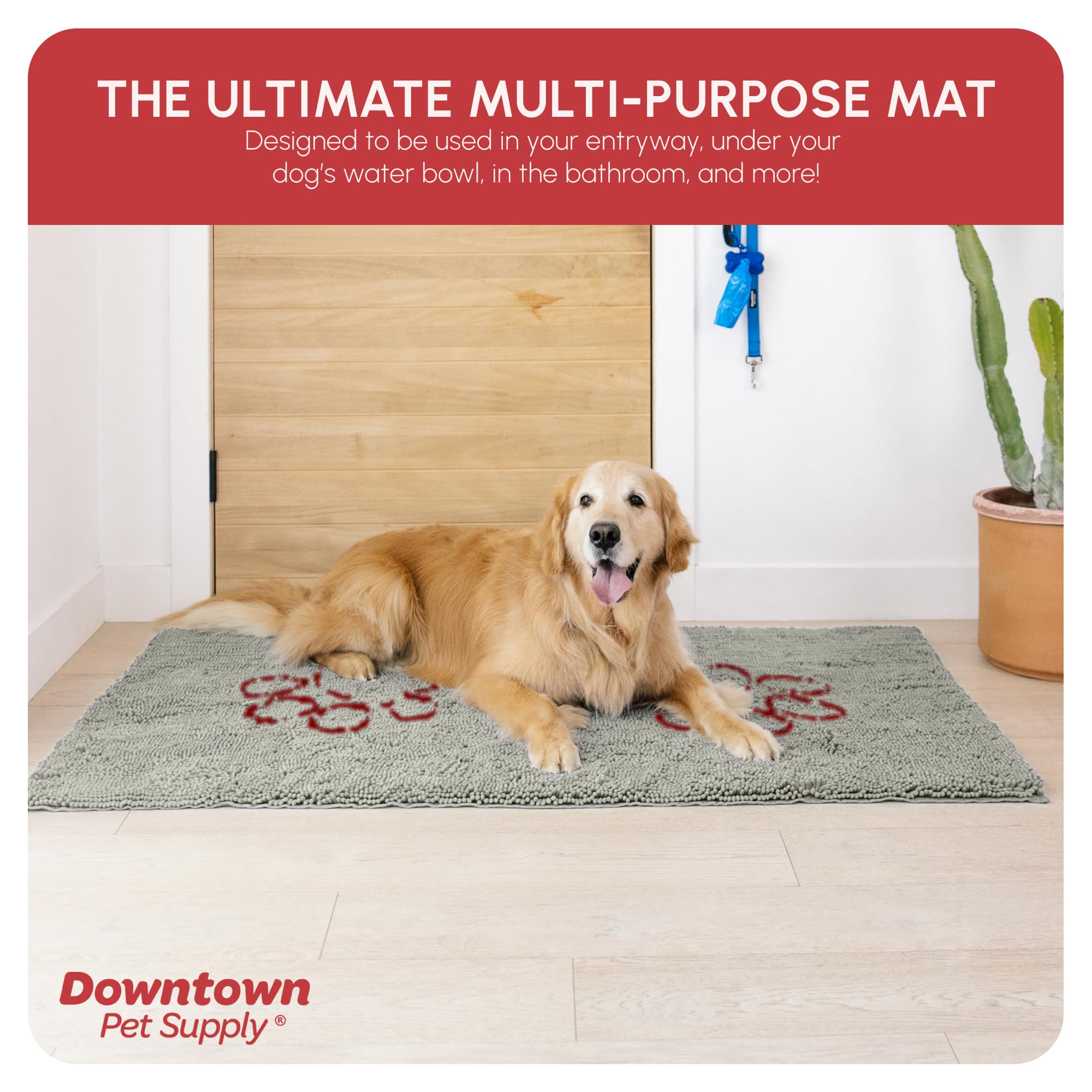My Doggy Place Microfiber Dog Mat for Muddy Paws, 60 x 36 Light Gray with Paw Print - Non-Slip, Absorbent and Quick-Drying Dog P