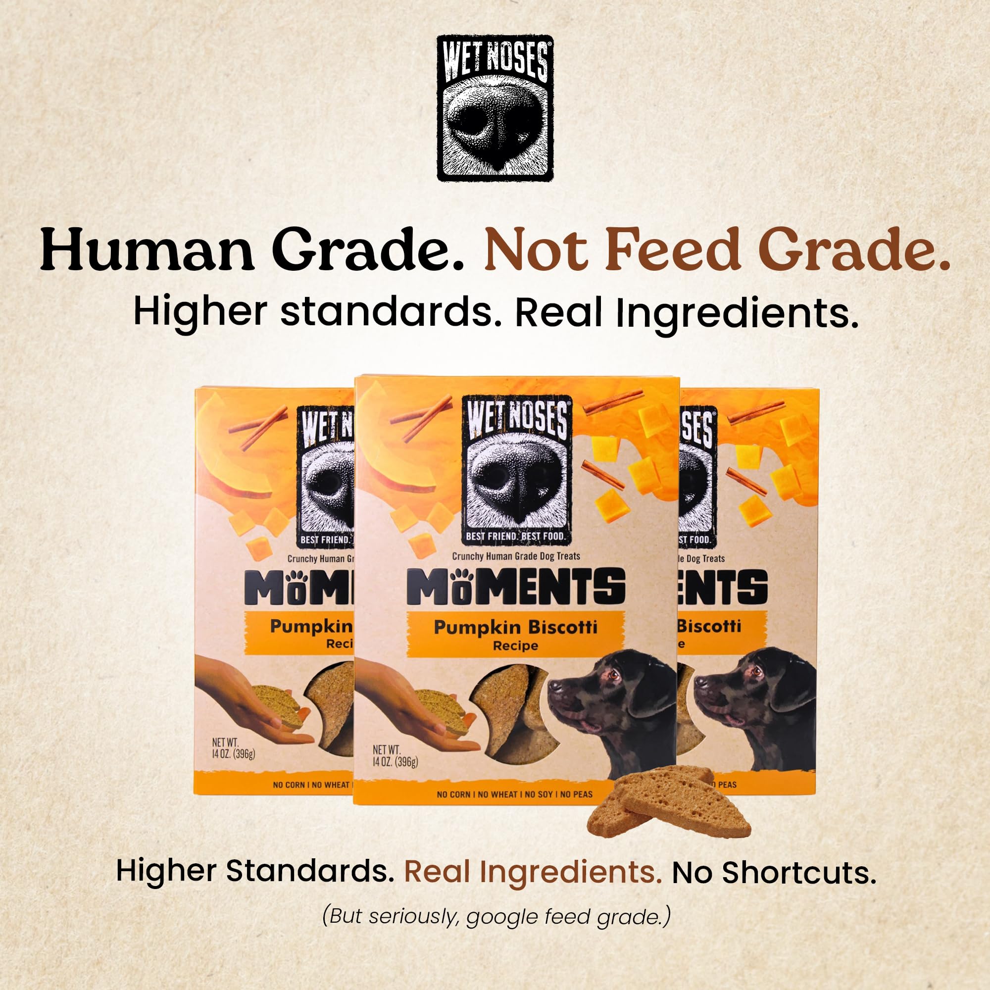 Wet Noses Moments Non-GMO Pumpkin Biscotti Crunchy Dog Treats - 14oz | No Corn, Wheat, Soy or Peas, Made with 7 Simple Ingredien