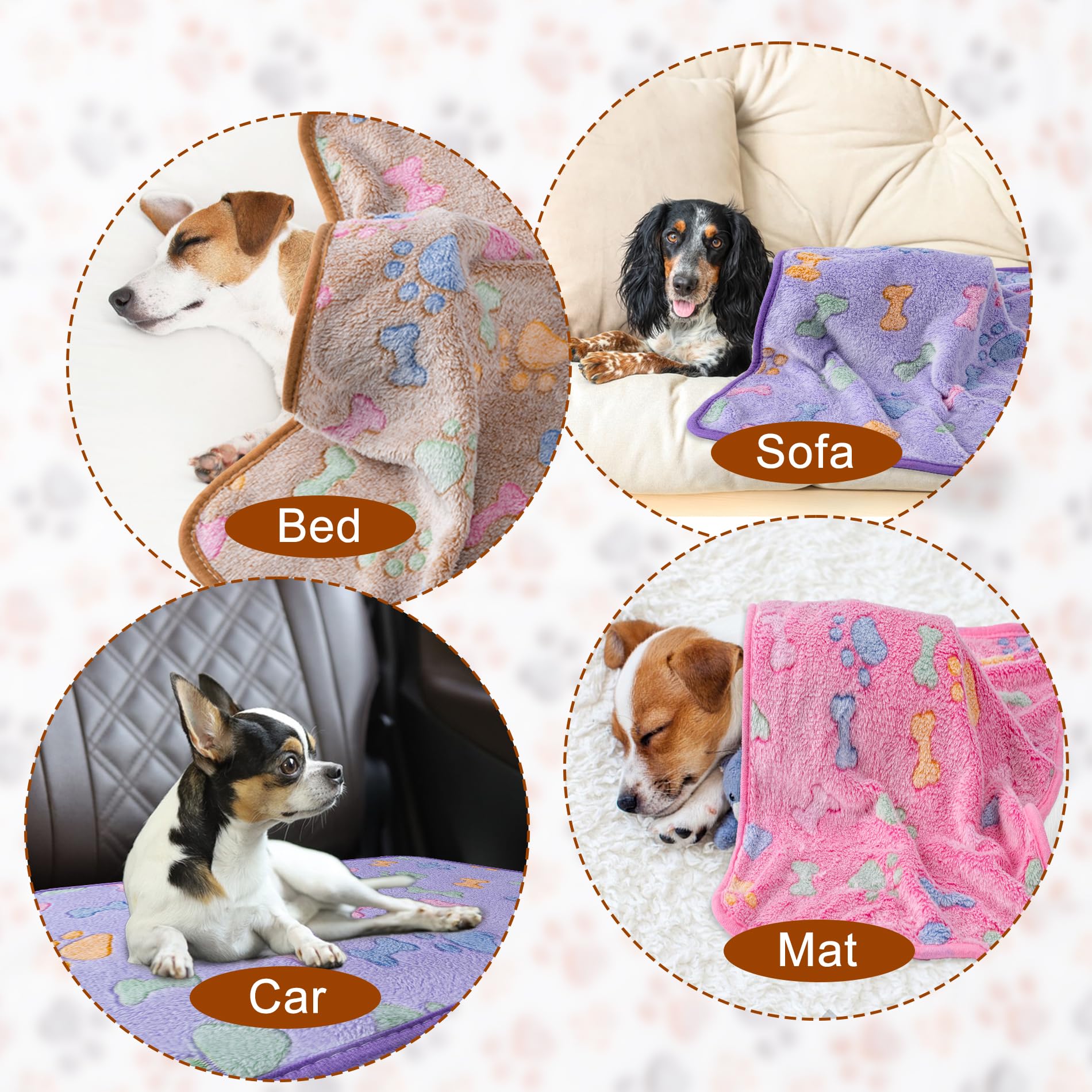1 Pack 3 Blankets Super Soft Fluffy Premium Fleece Pet Blanket Flannel Paw Printed Throw For Dog Puppy Cat(Large 41X31'', Purple