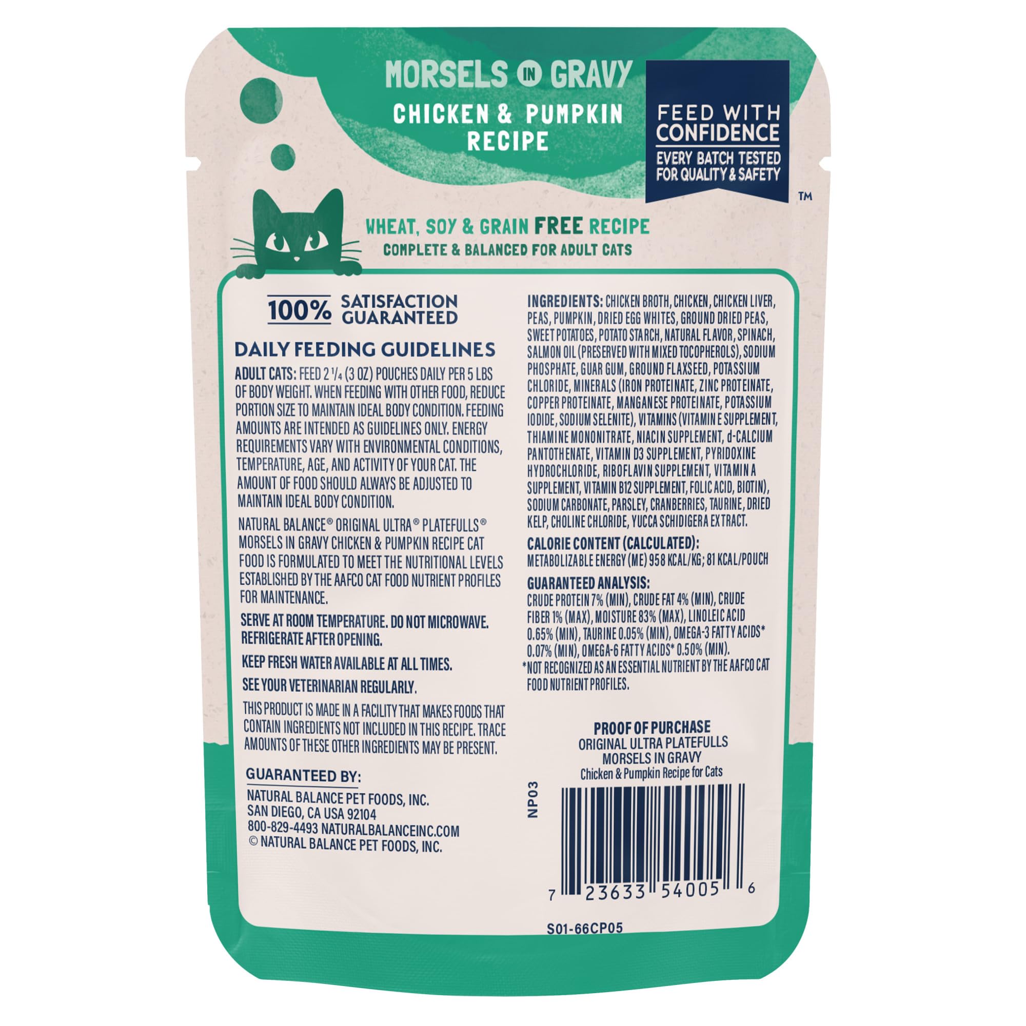 Natural Balance Original Ultra Platefulls Adult Grain-Free Wet Cat Food, Chicken & Pumpkin Recipe, 3 Ounce Pouch (Pack of 24)
